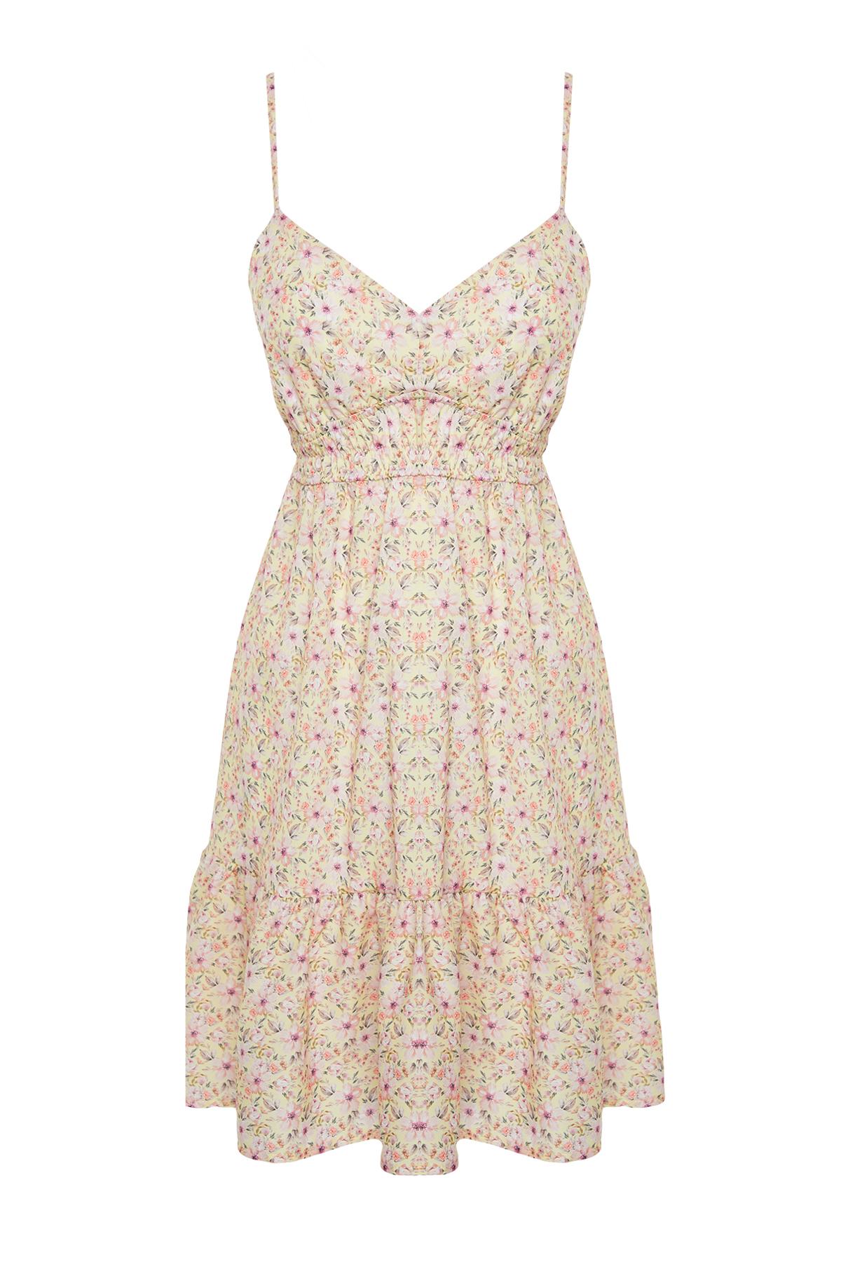 Trendyol Multicolored Skirt Flounced Floral Strap Mini Woven Dress