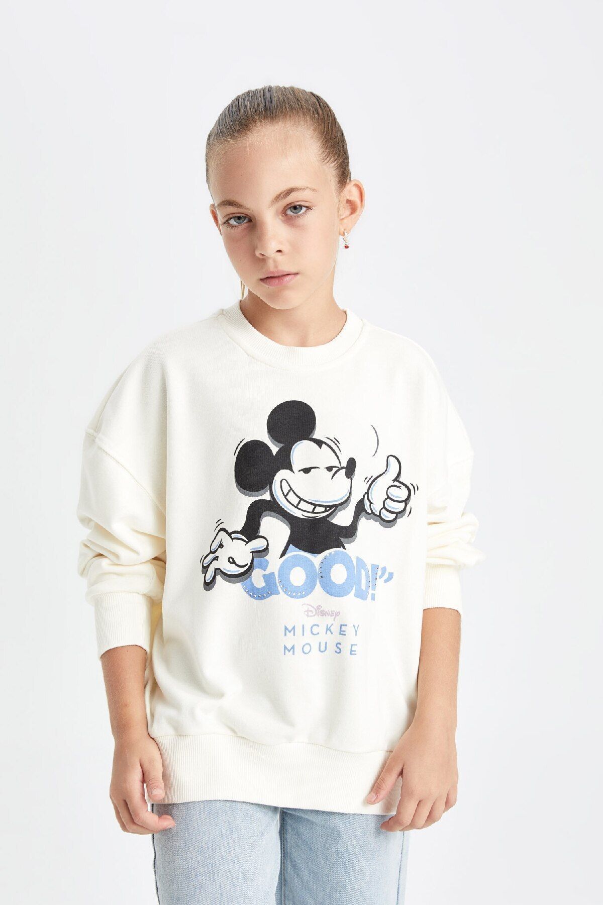 DEFACTO Girls Disney Mickey & Minnie Oversize Fit Crew Neck Sweatshirt