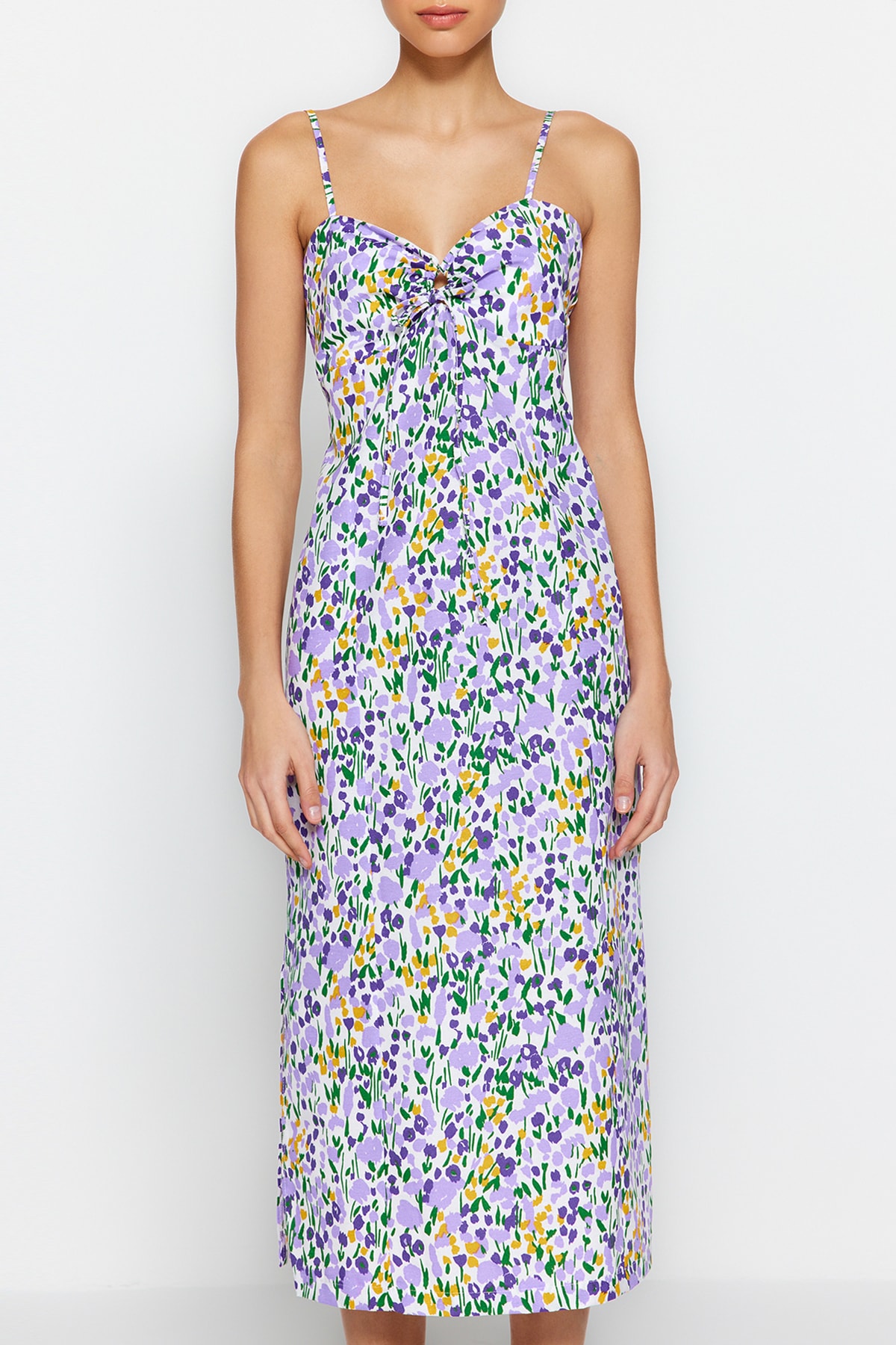 Trendyol Multi Color Midi Fereastră țesută Rochie țesută detaliată