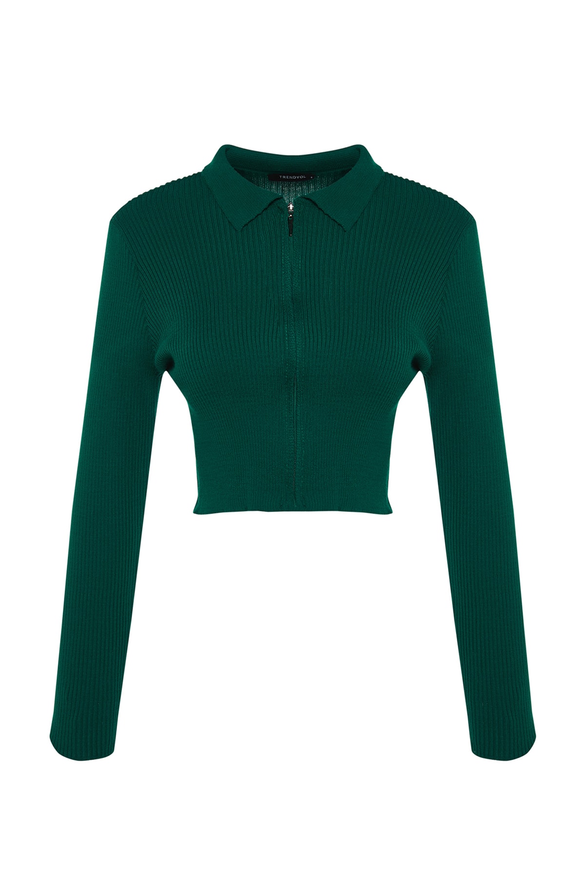 Trendyol Emerald Green Crop Zipper Knitwear Cardigan