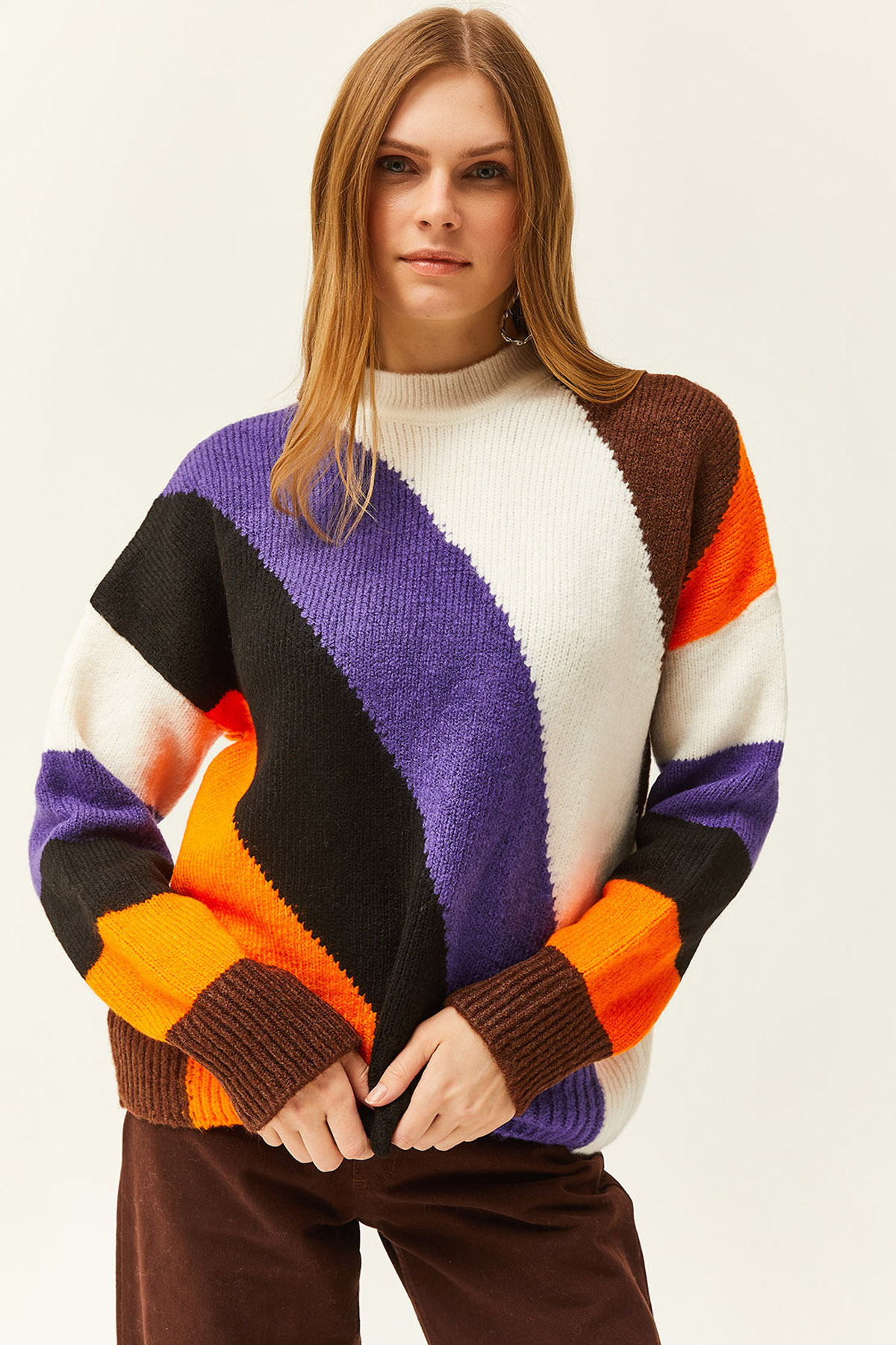 Levně Olalook Women's Orange Color Detailed Soft Textured Knitwear Sweater
