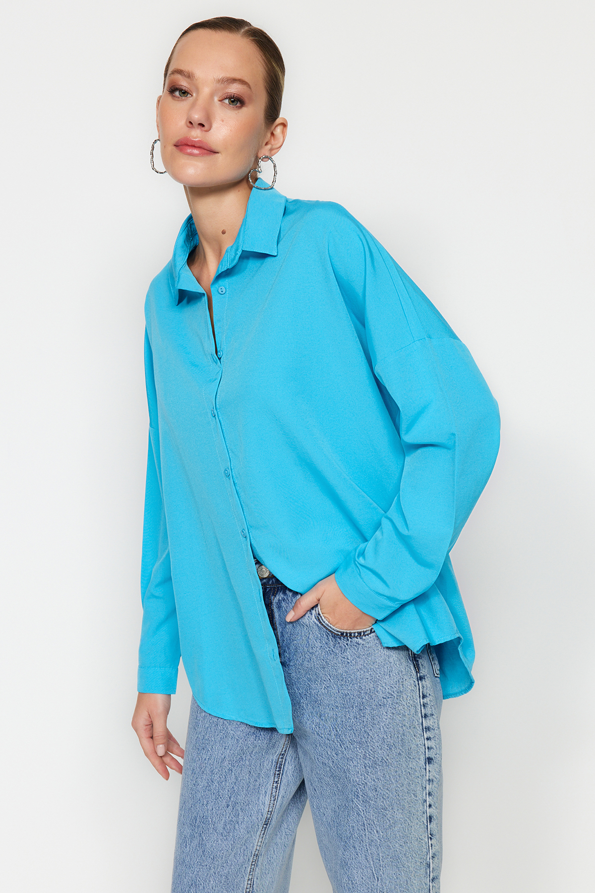 Trendyol Turquoise Oversize/Wide Fit Woven Shirt