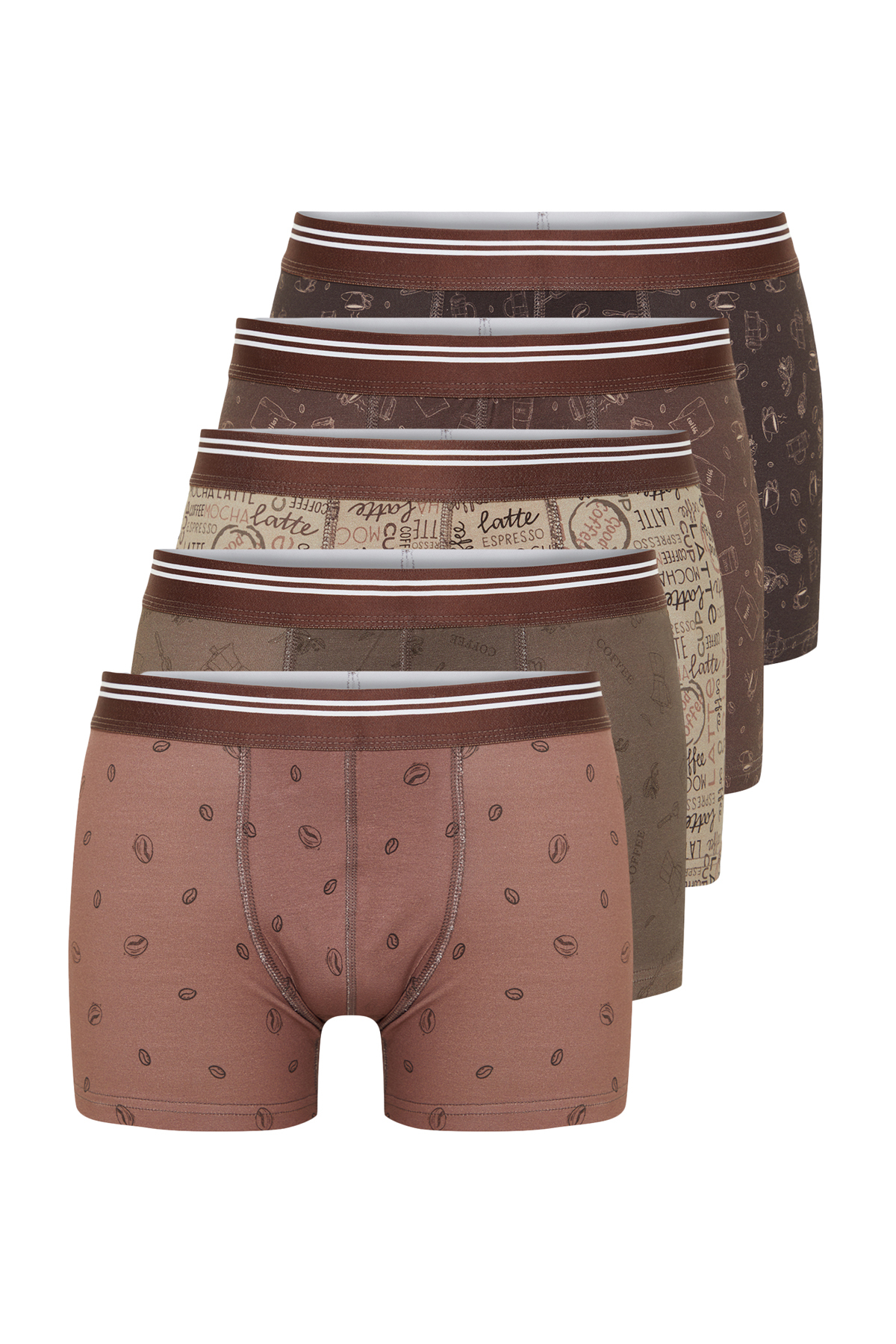 Trendyol Brown Men's 5 Pack Minimal Printed Cotton Boxers