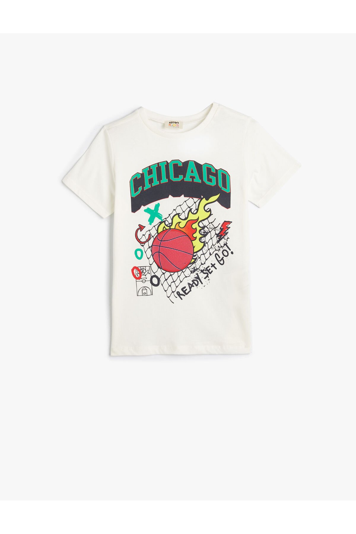 Levně Koton T-Shirt Short Sleeve Crew Neck Basketball Themed Print Detail Cotton