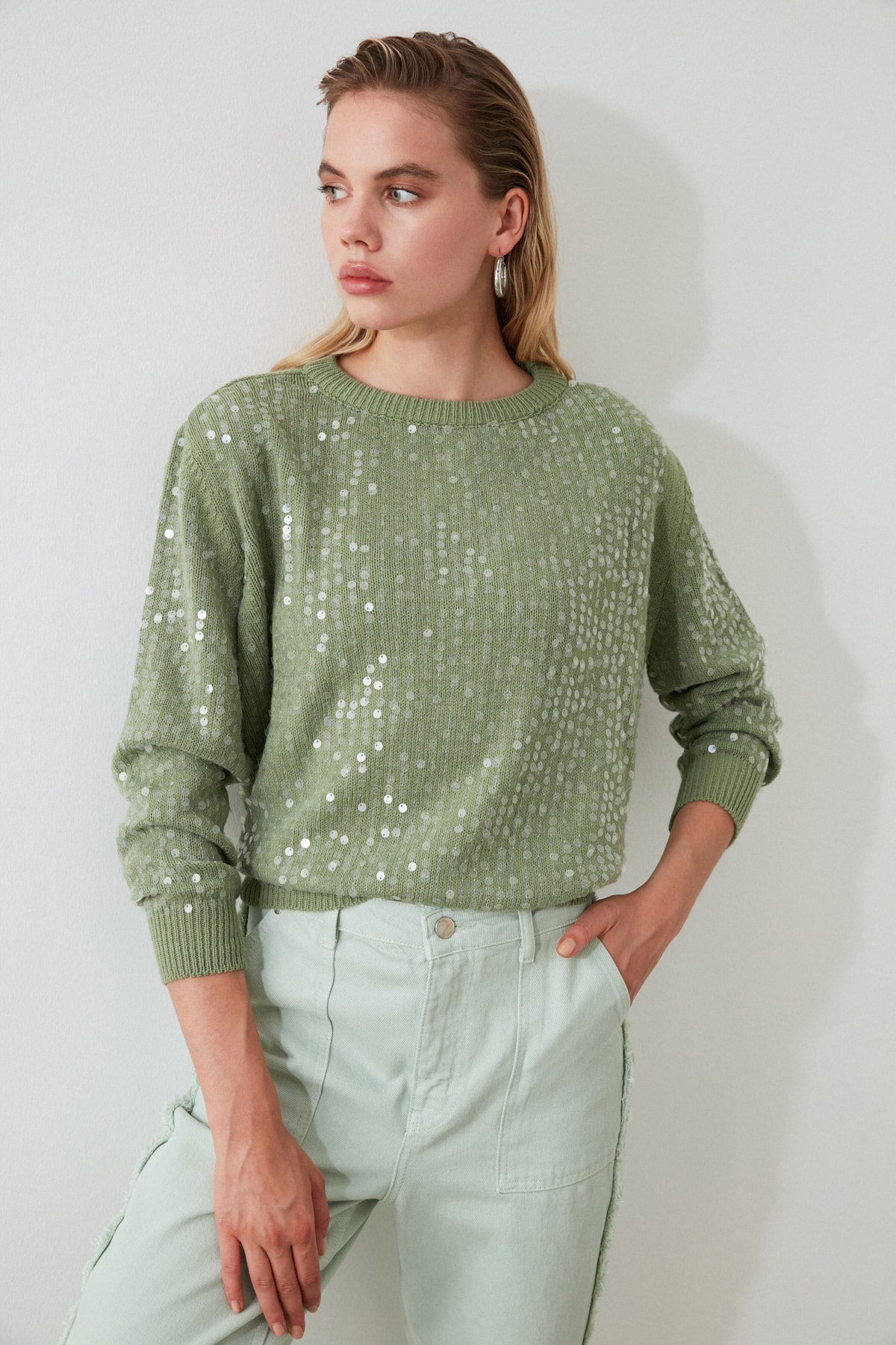 Trendyol Sweater - Green - Regular fit