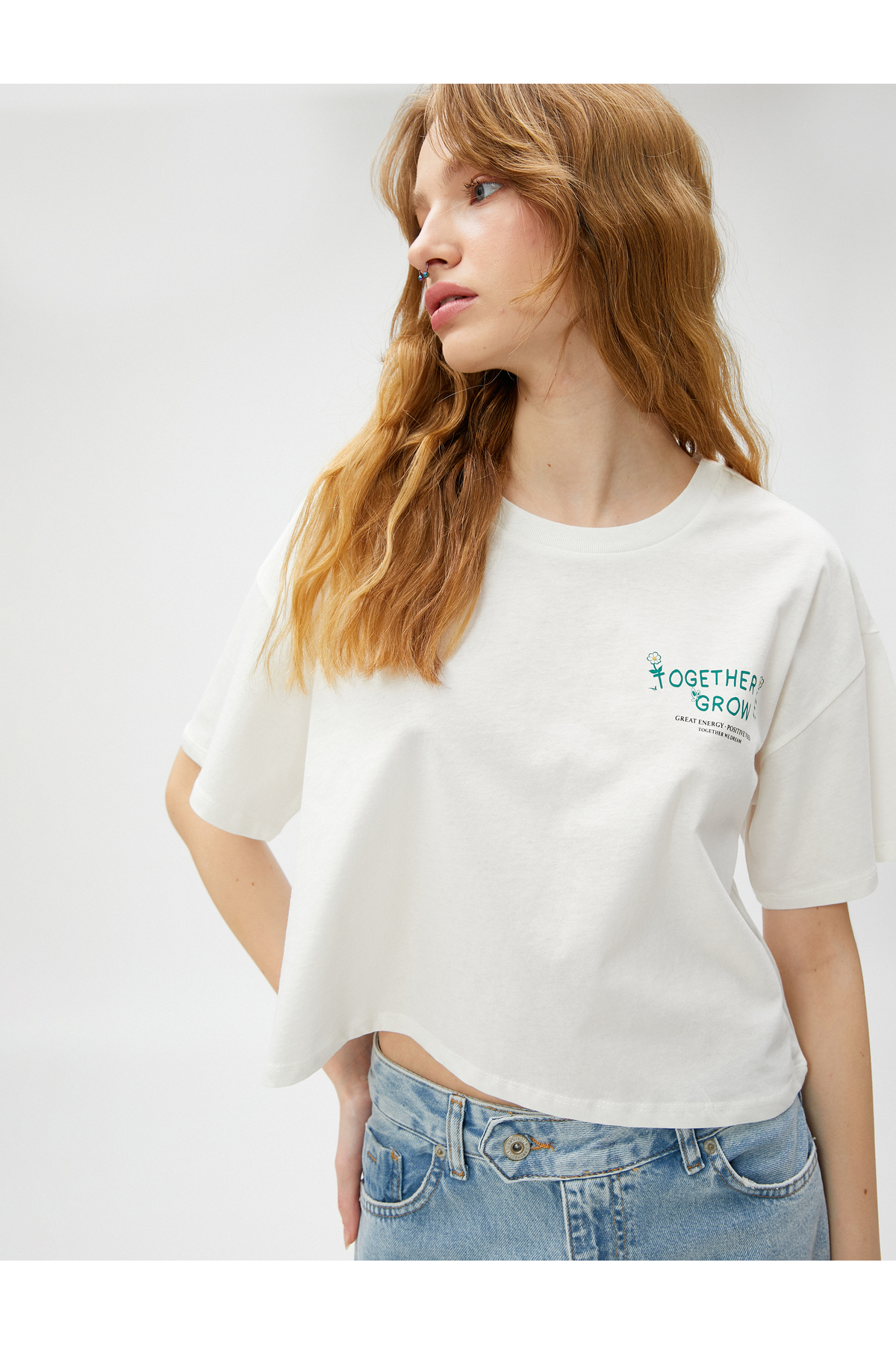 Levně Koton Motto Printed T-Shirt Crew Neck Short Sleeve Cotton
