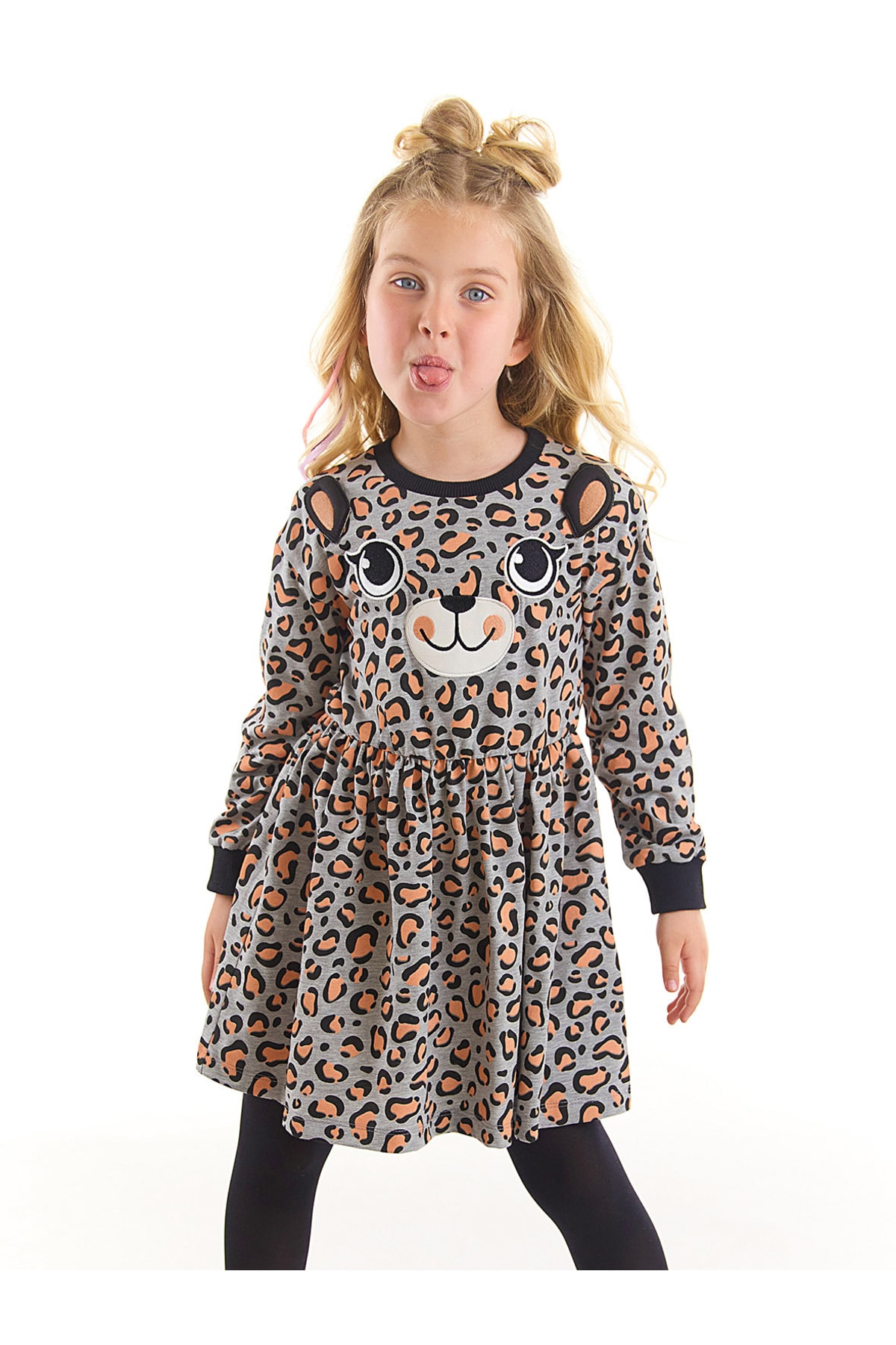 Levně Denokids Leopard Patterned Gray Girls' Dress