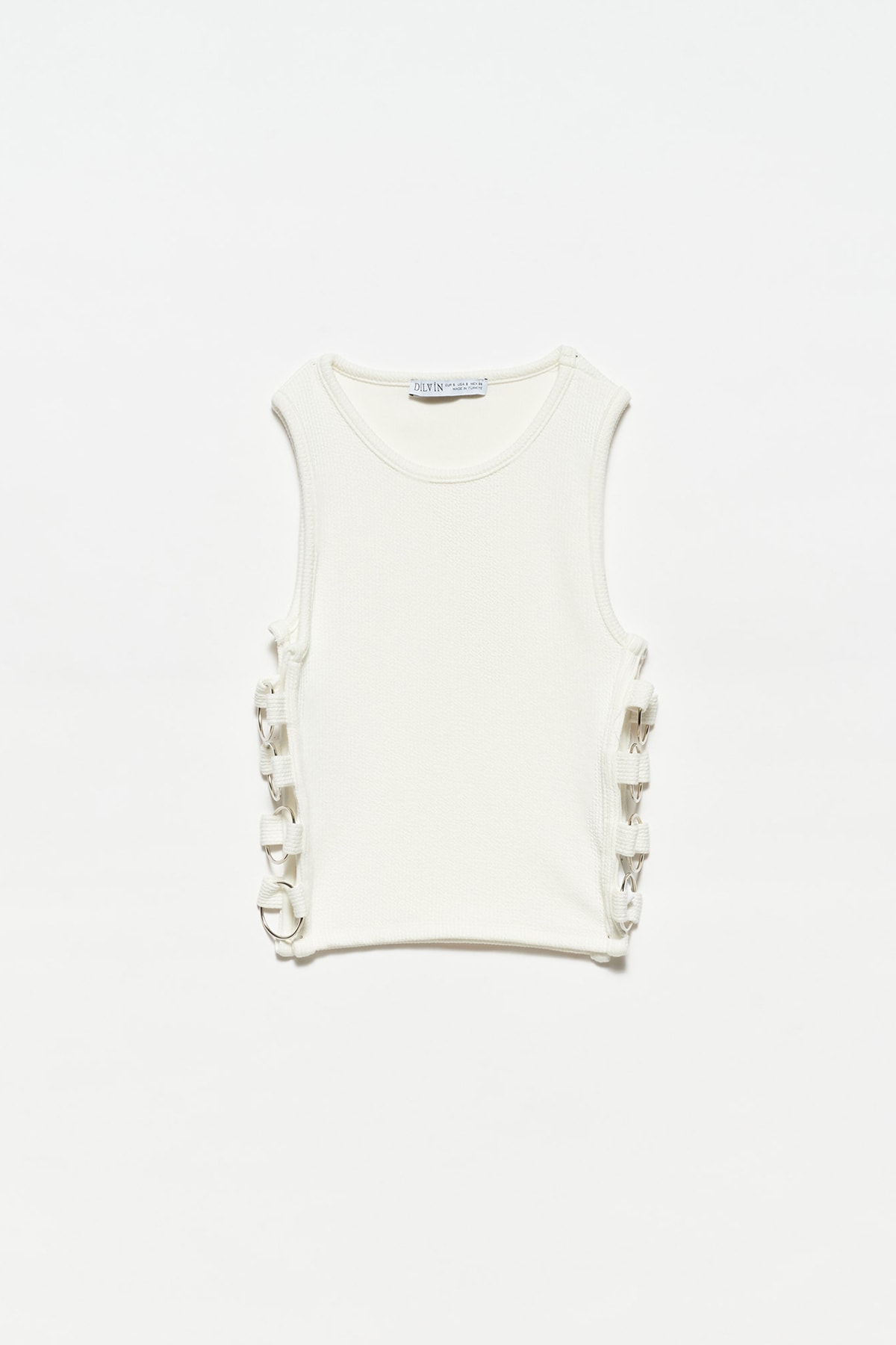 Dilvin 20109 Ring Detailed Crop Top-white