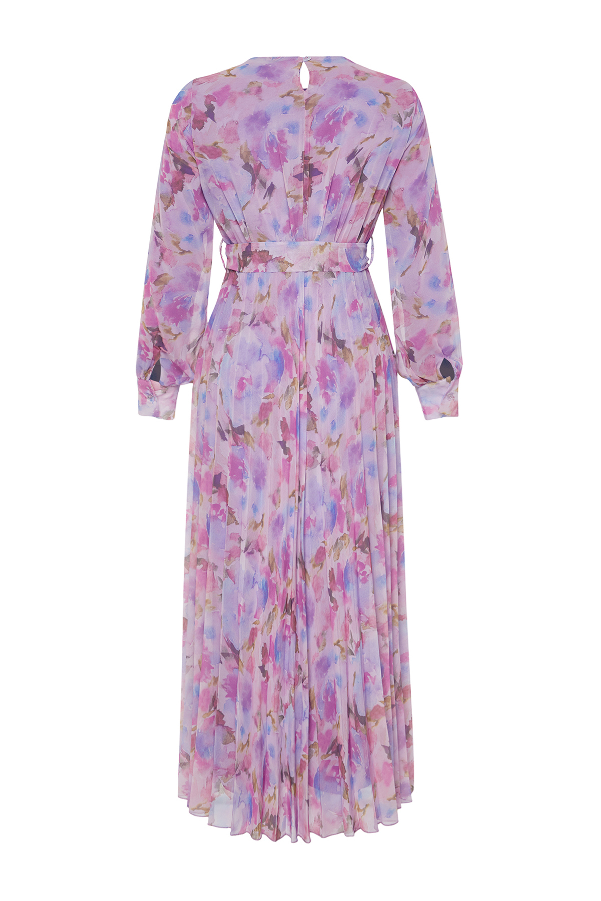 Trendyol Pink Floral Sash Detailed Lined Pleated Chiffon Woven Dress