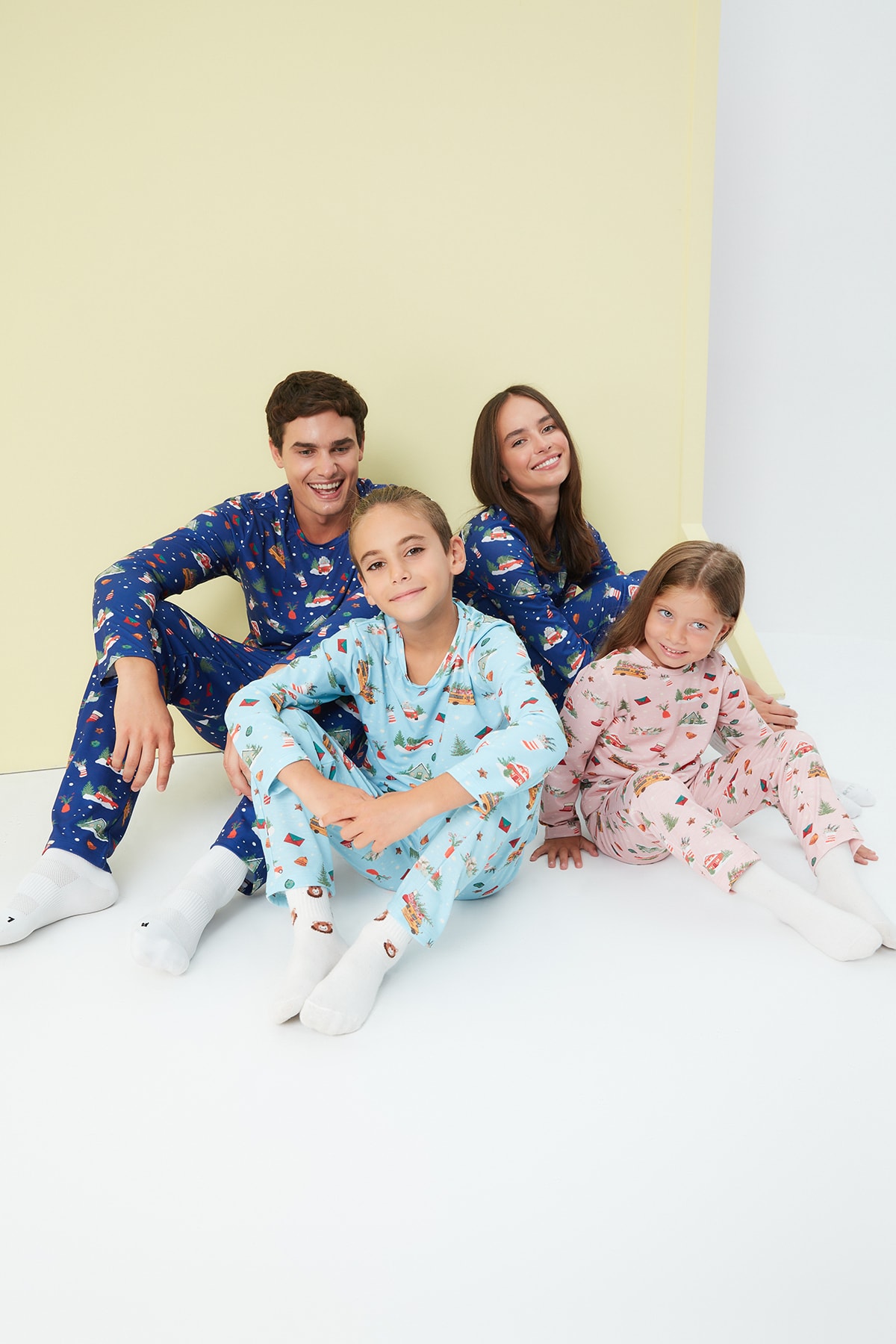 Trendyol Blue Printed Boy Knitted Family Combine Pajamas Set