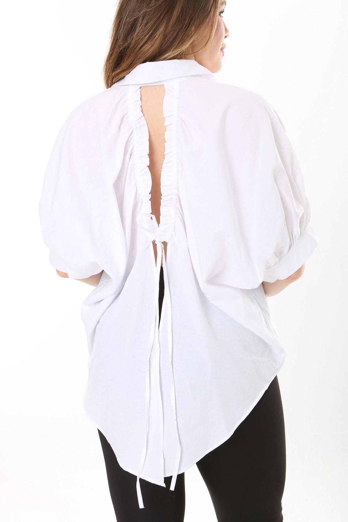Şans Women's Plus Size White Back Detailed Front Buttoned Shirt