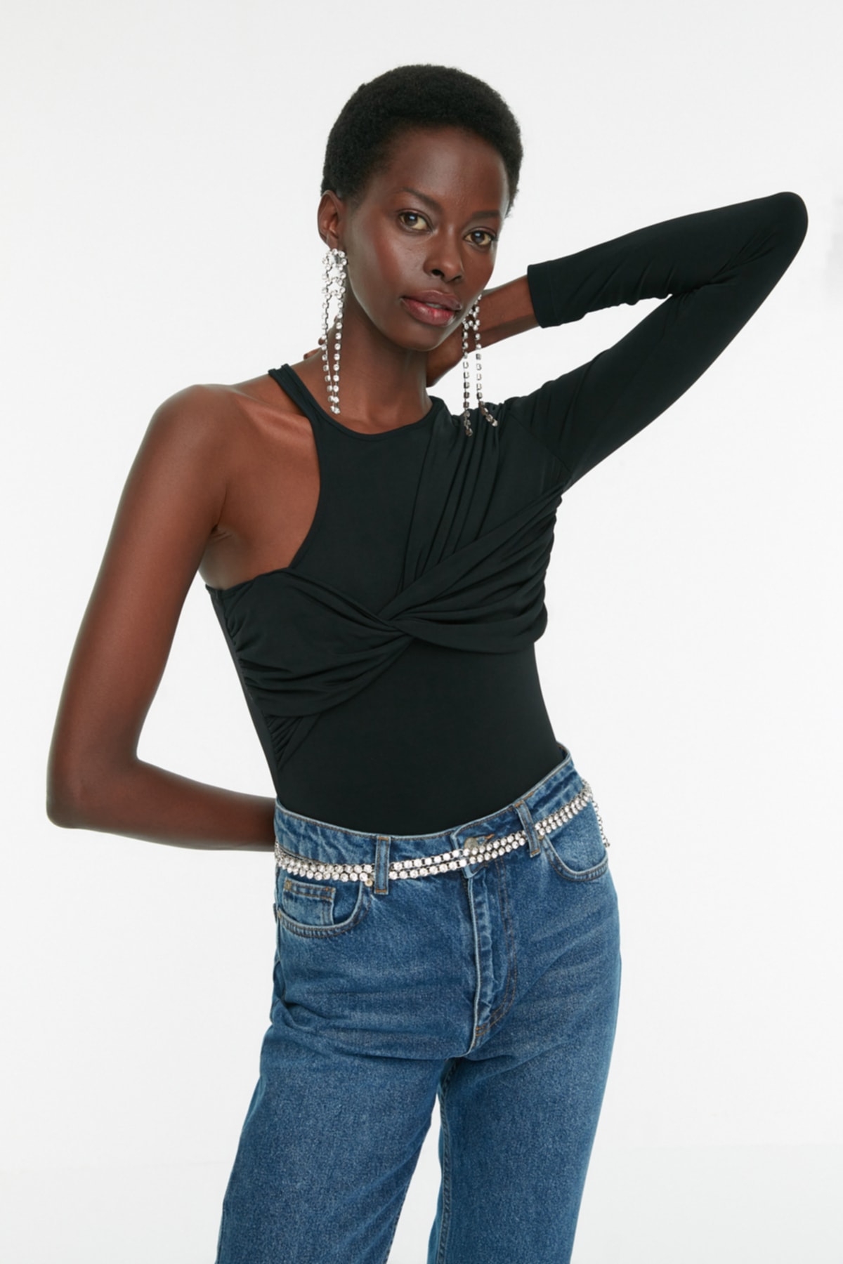 Trendyol Black Collar Detailed Knitted Body