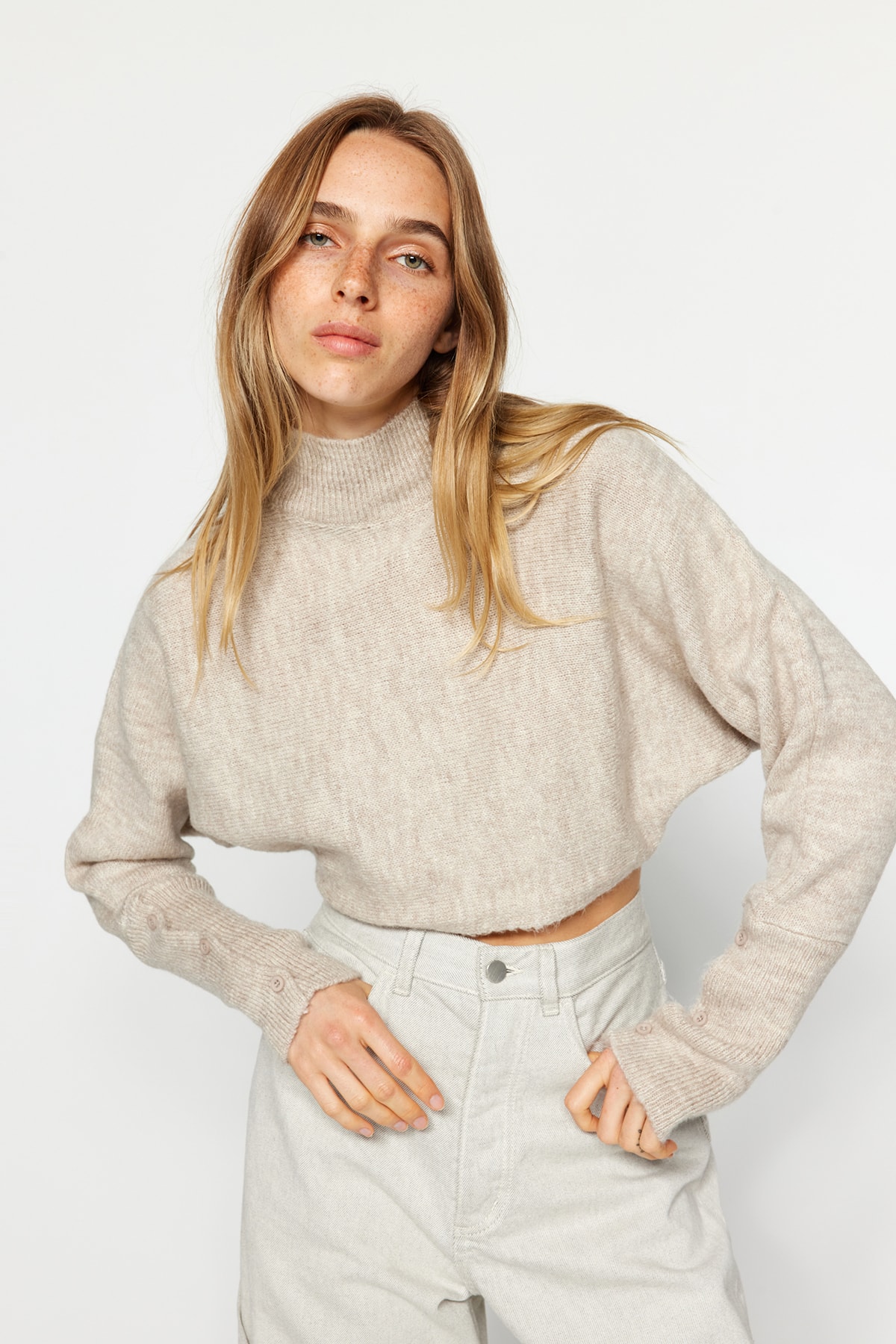 Trendyol Stone Crop Soft Textured Knitwear Sweater