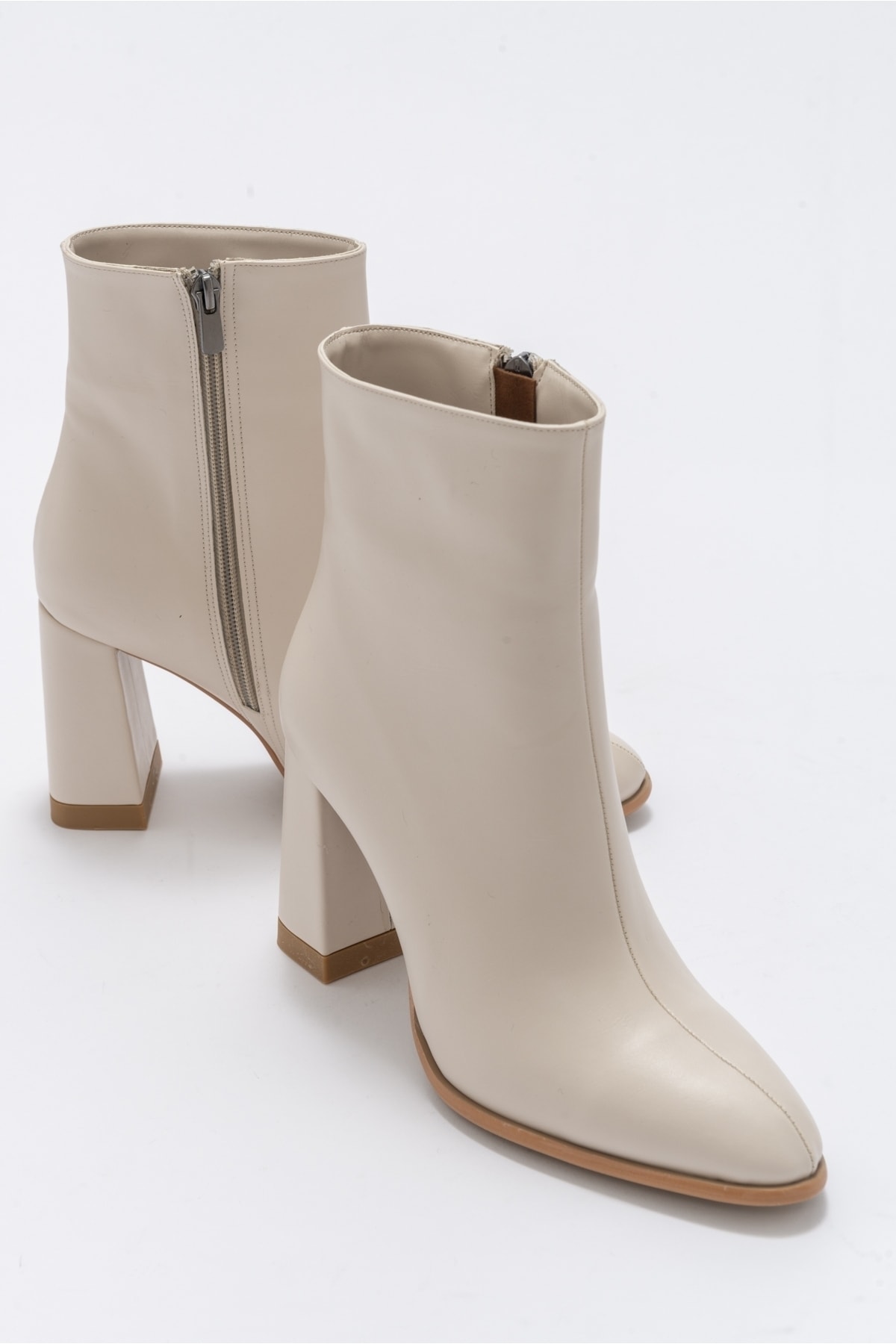 LuviShoes Women's Jewel Beige Skin Heeled Boots.