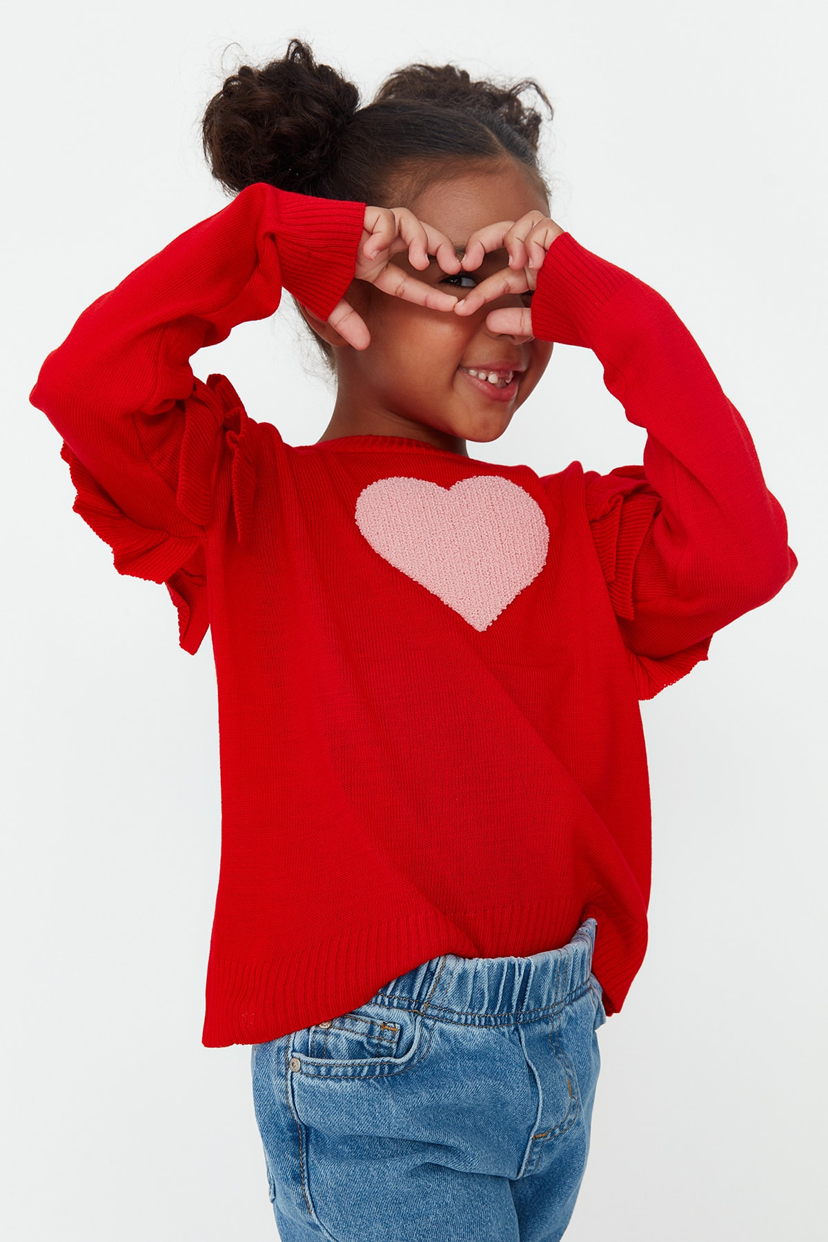 Trendyol Red With Sleeve Detailed Embroidery Girls' Knitwear Sweater