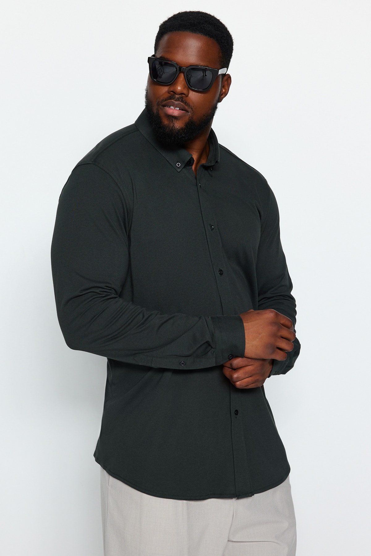Trendyol Plus Size Shirt - Khaki - Regular fit
