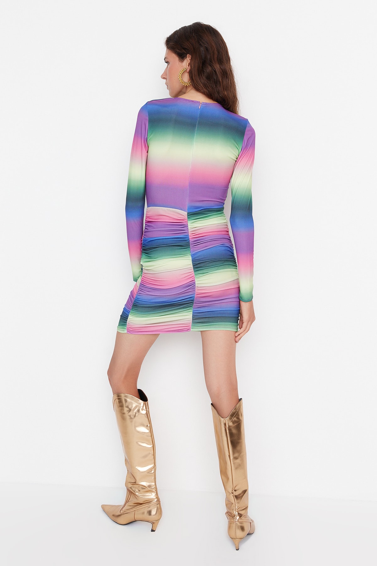 Rochie de seara multicolora, multicolora, cu talie detaliata