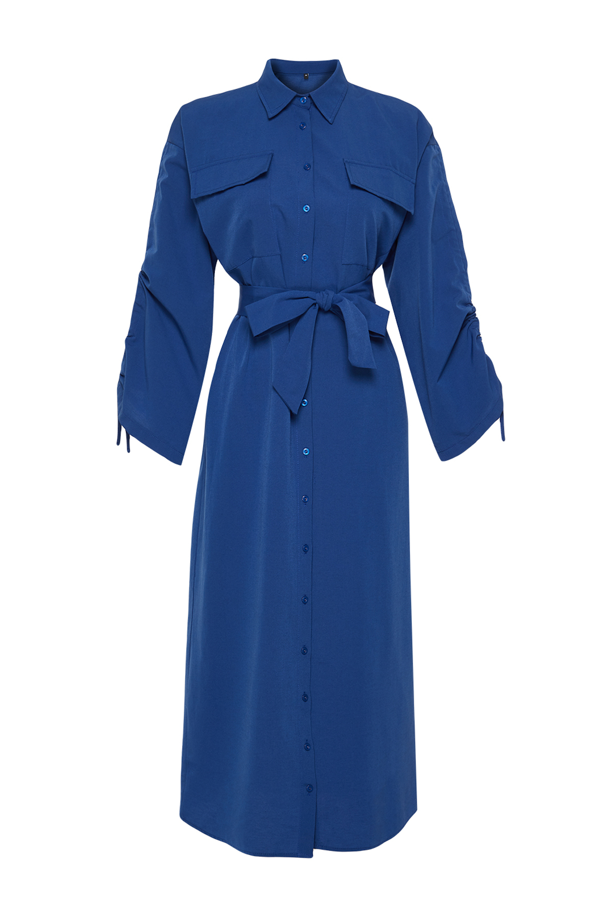 Trendyol Saks Belted Cotton Woven Shirt Dress with Adjustable Sleeves Detail
