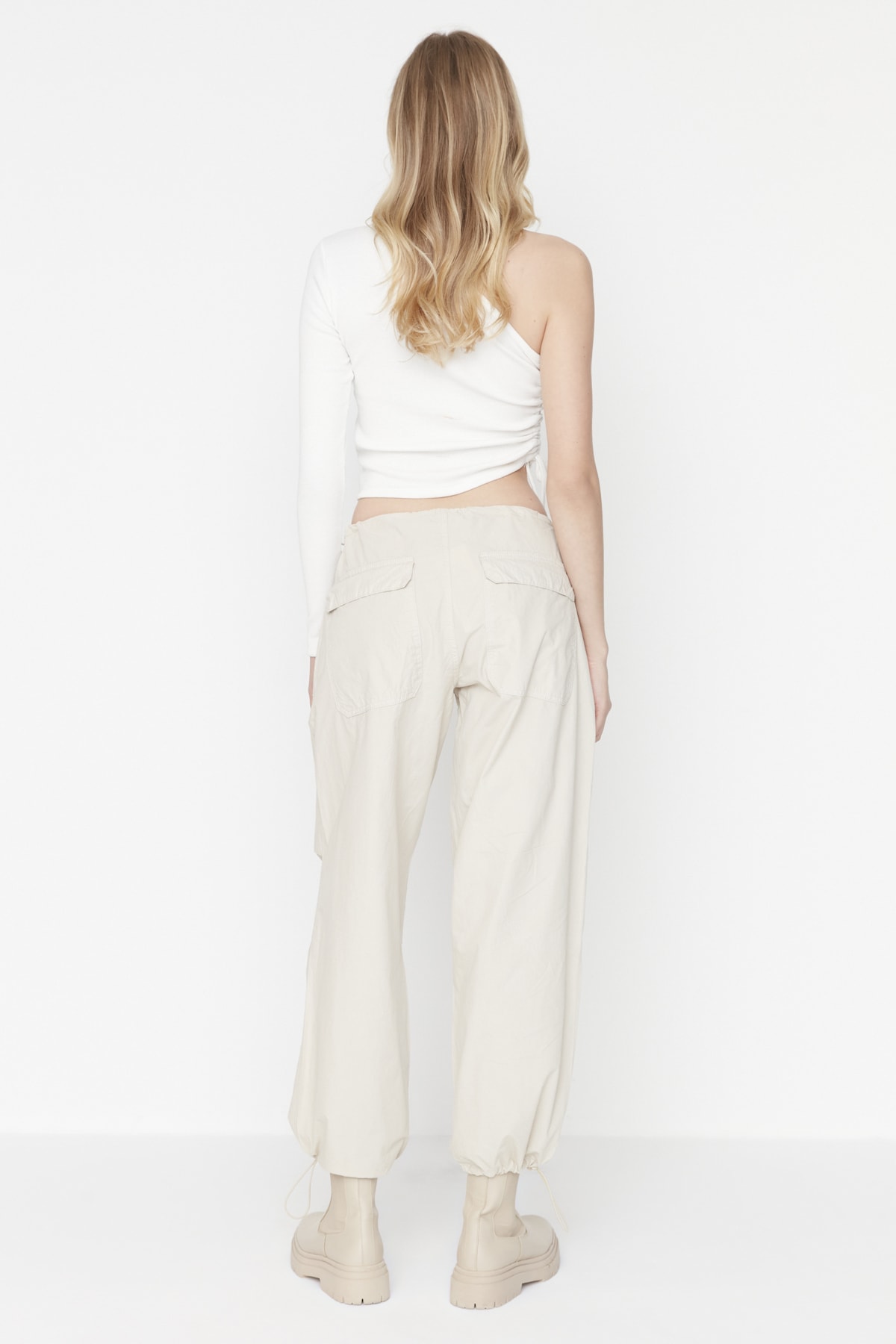 Trendyol Bej Pijamale talie normală Parașută pantaloni