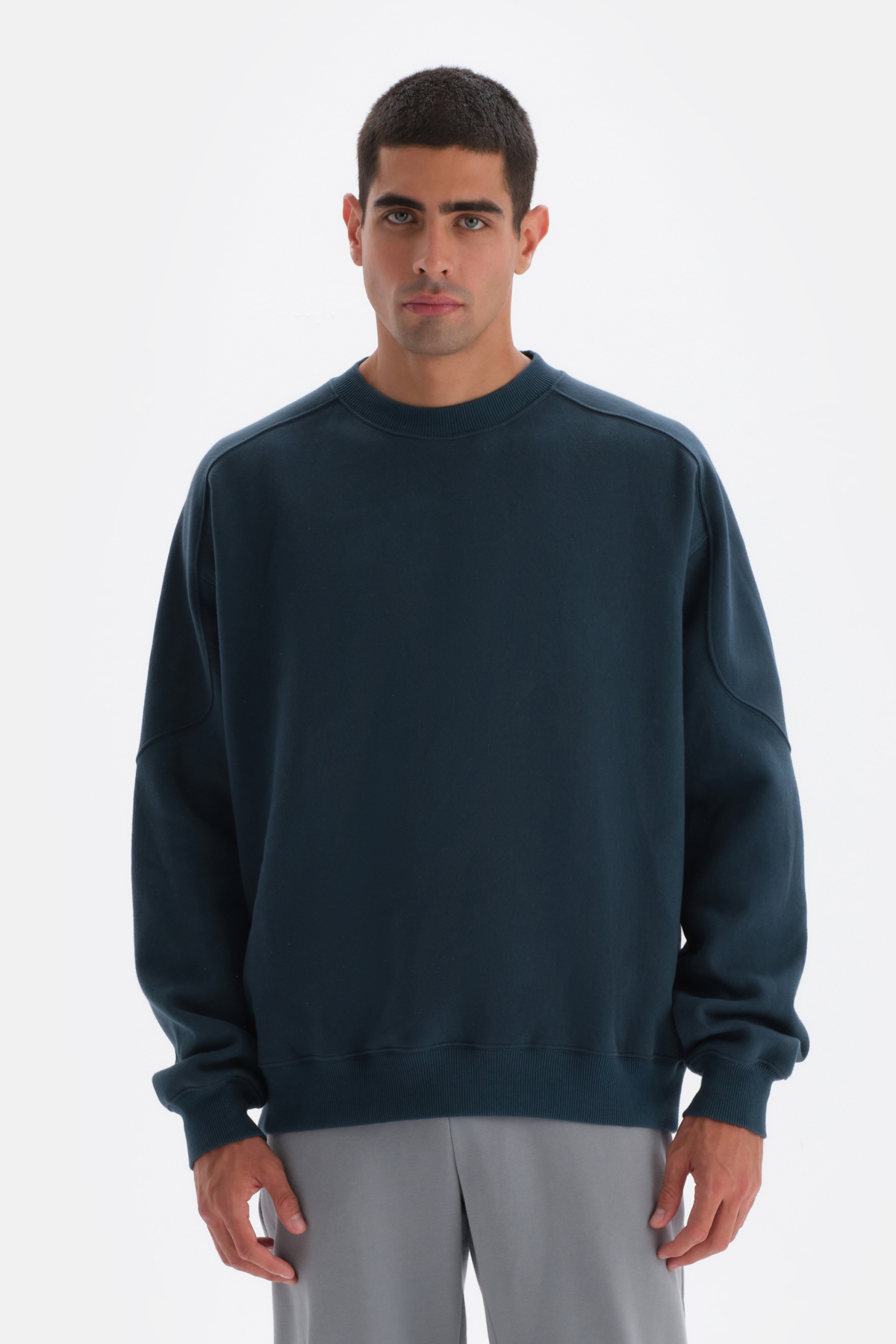 Dagi Petrol Blue Sweatshirt with Stitching Detail