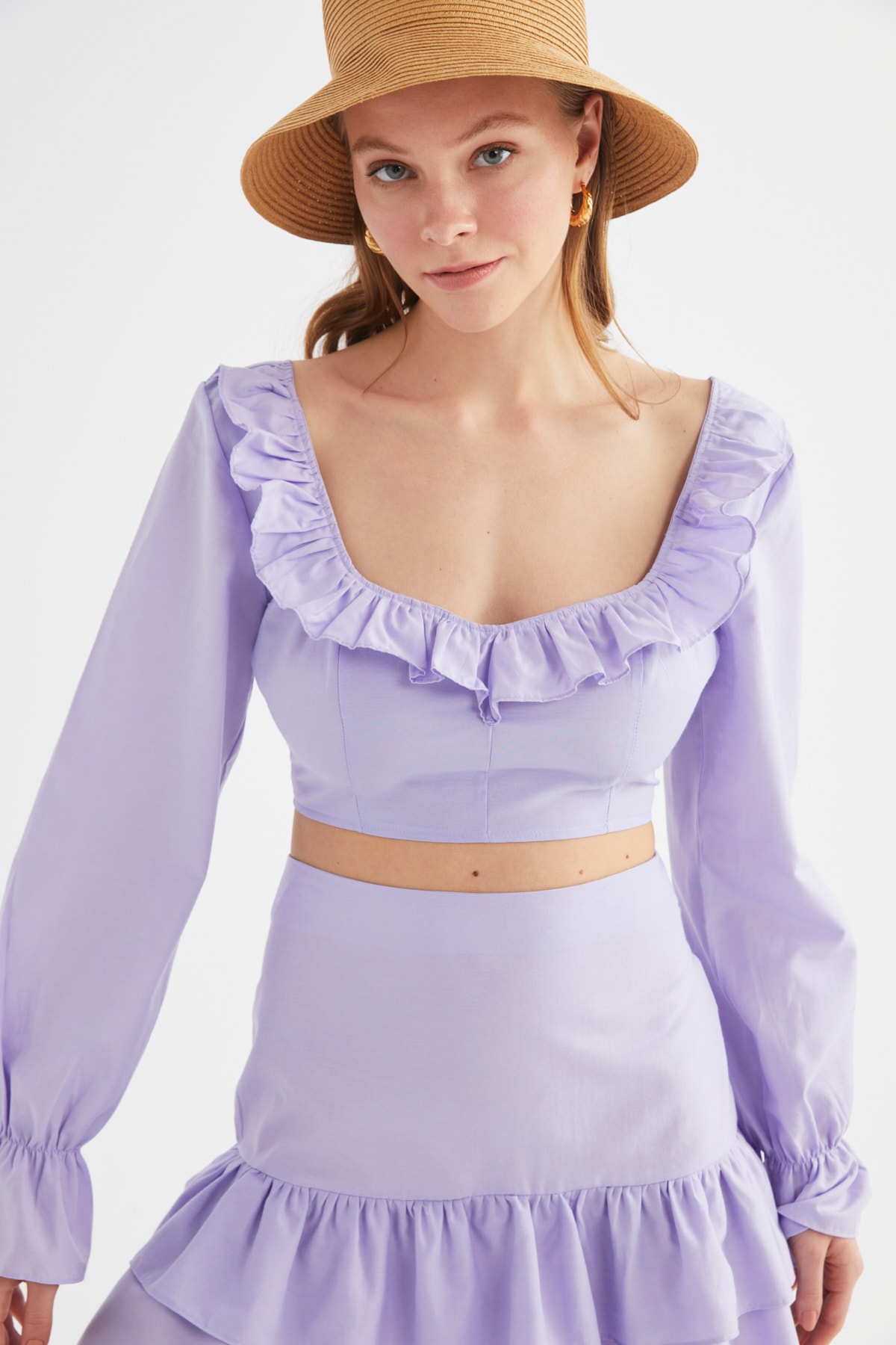 Trendyol Lilac Ruffle Detailed Bottom-Top Set