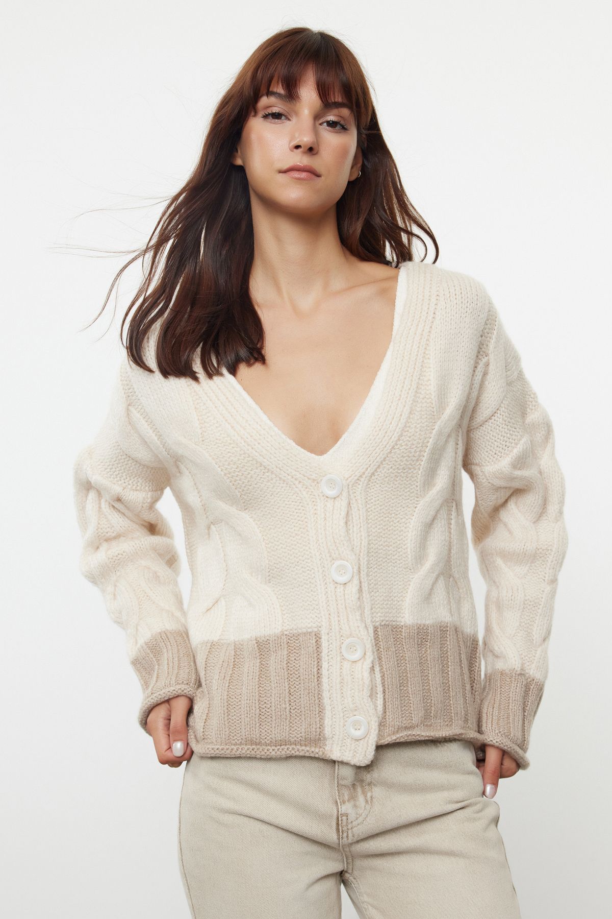 Trendyol Stone Soft Texture Knit Detailed Knitwear Cardigan