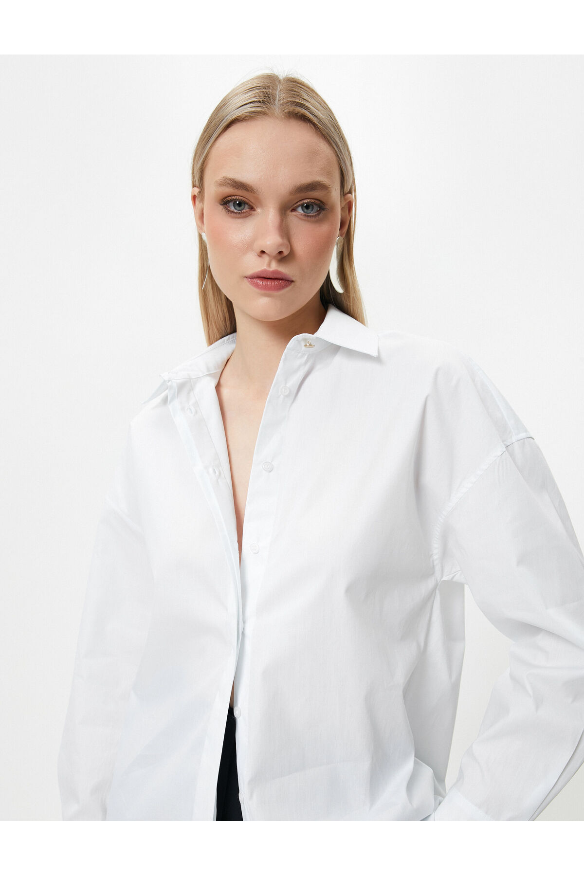 Koton Oversize Poplin Shirt Long Sleeve Buttoned Classic Collar Cotton