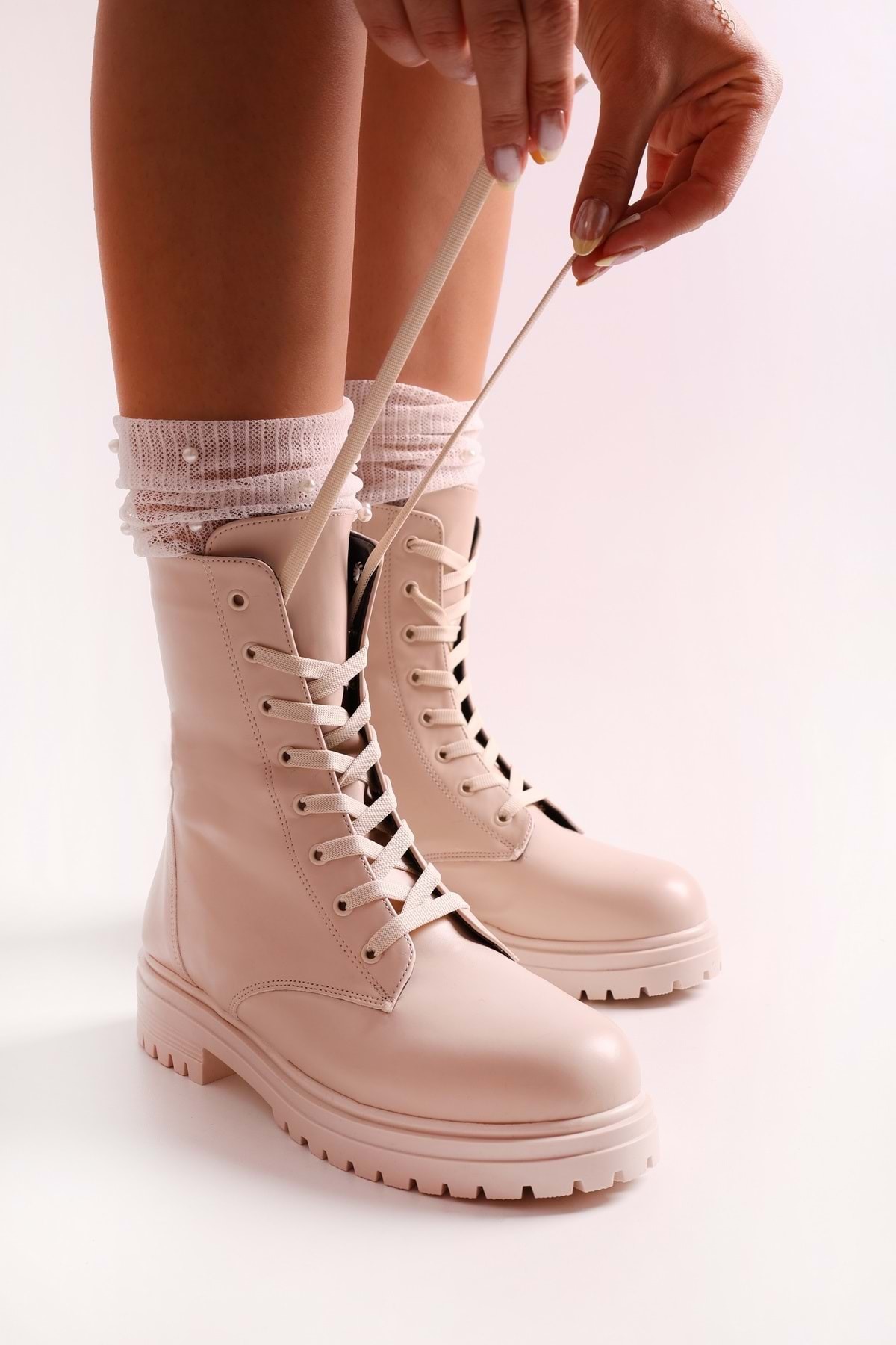 Levně Shoeberry Women's Aleah Beige Skin Boots Boots Beige Skin