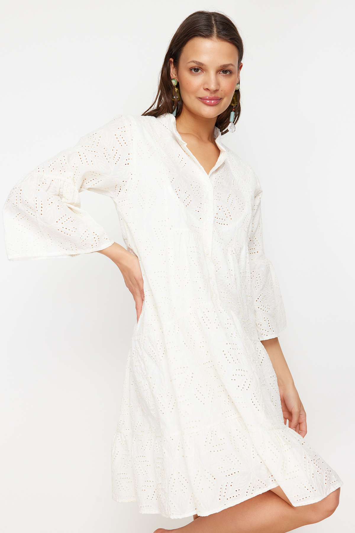 Trendyol White Mini Stranded Beach Dress