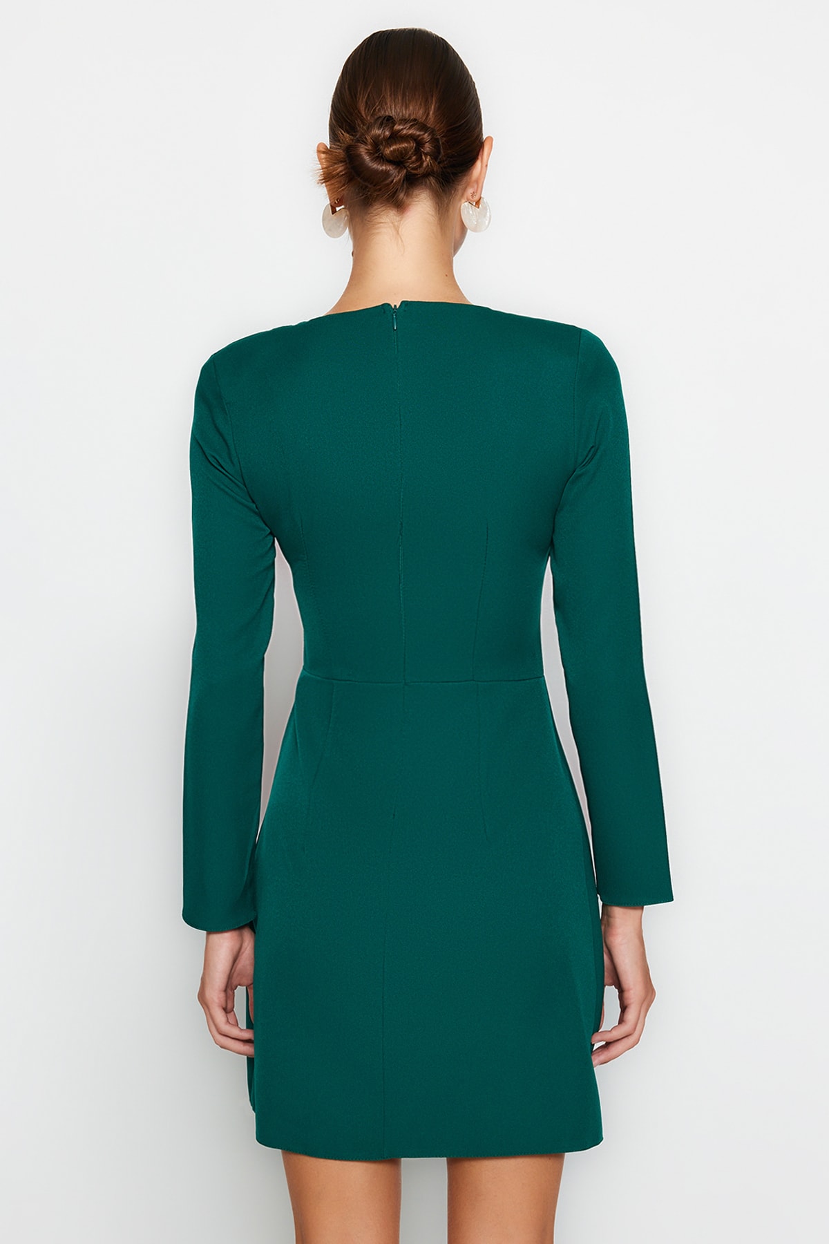 Trendyol verde smarald pătrat gât mini țesut rochie țesută