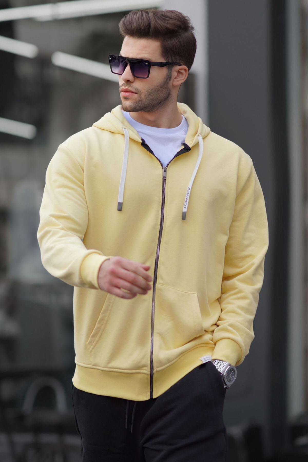Levně Madmext Yellow Zipper Hooded Sweatshirt 6161