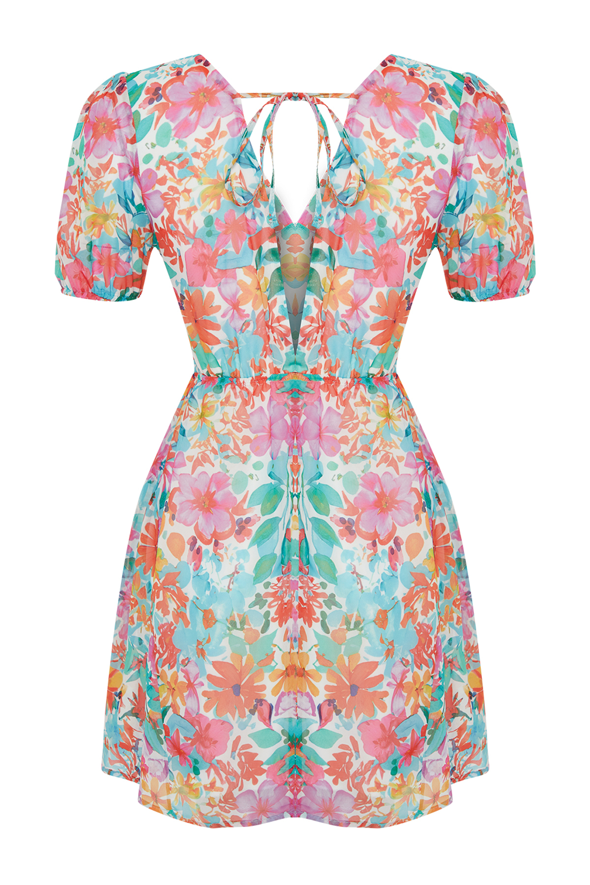 Trendyol Green Patterned Mini Woven Dress with Skater Skirt and Back Detail