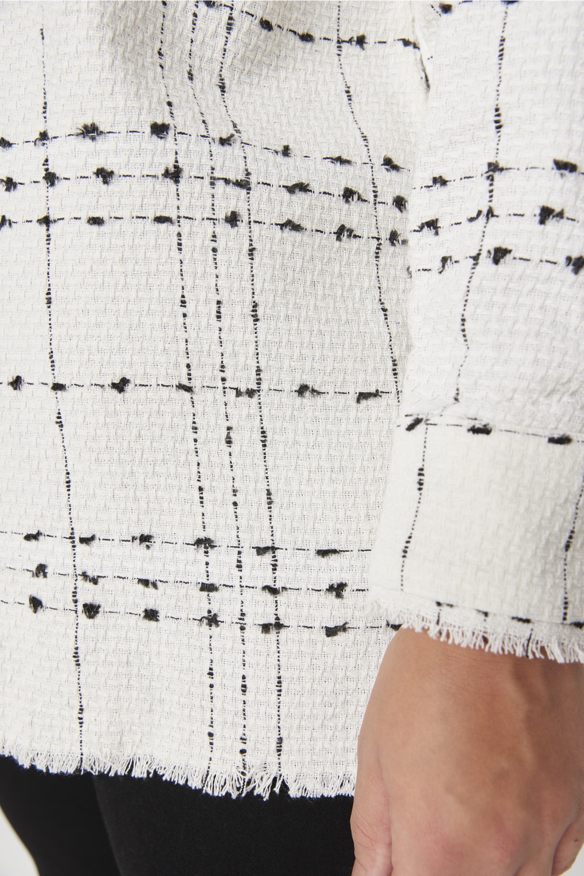 Trendyol Curve White Tweed Long Sleeve Winter Woven Plus Size Shirt/Jacket