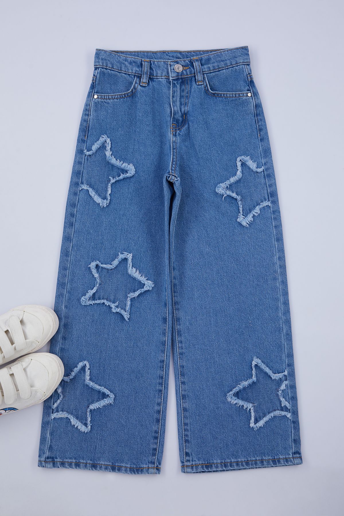 Trendyol Blue Geometric Cotton Denim Pants