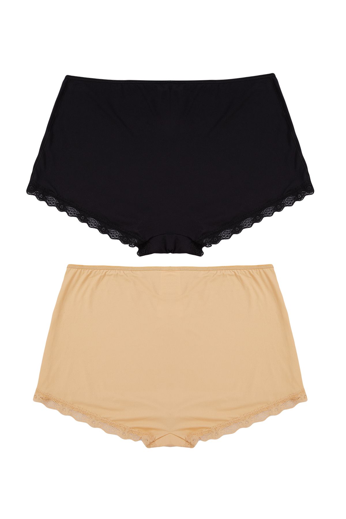 Trendyol Curve Black-Skin 2 Pack High Waisted Lace Soft Comfortable Plus Size Panties