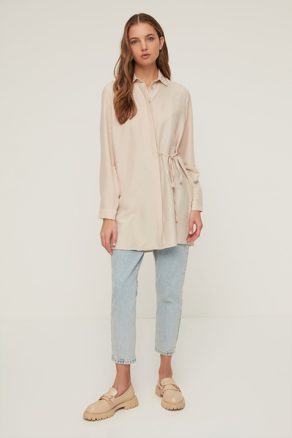 Trendyol Stone Hidden Pat Cravată detaliate Shirt