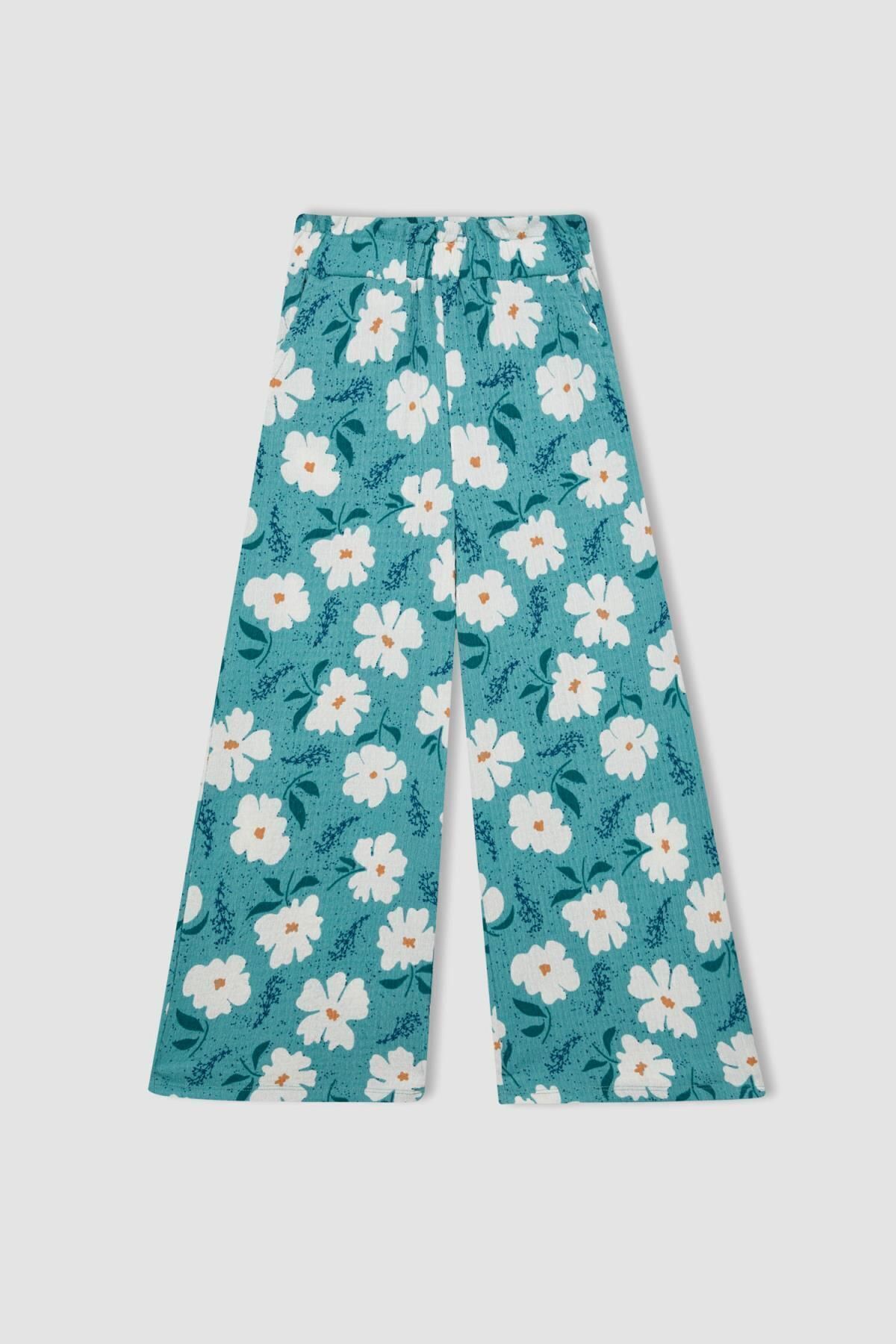 DEFACTO Girl's Wide Leg Floral Wrap Trousers