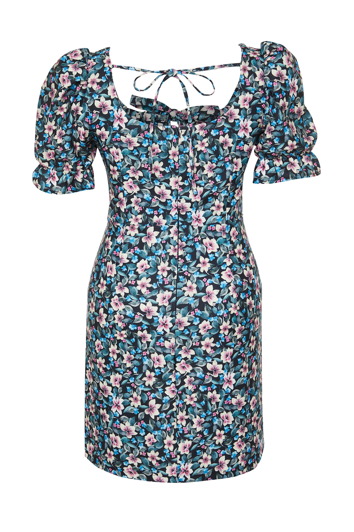 Trendyol Curve Multicolored Floral Balloon Sleeve Mini/Short Length Woven Dress