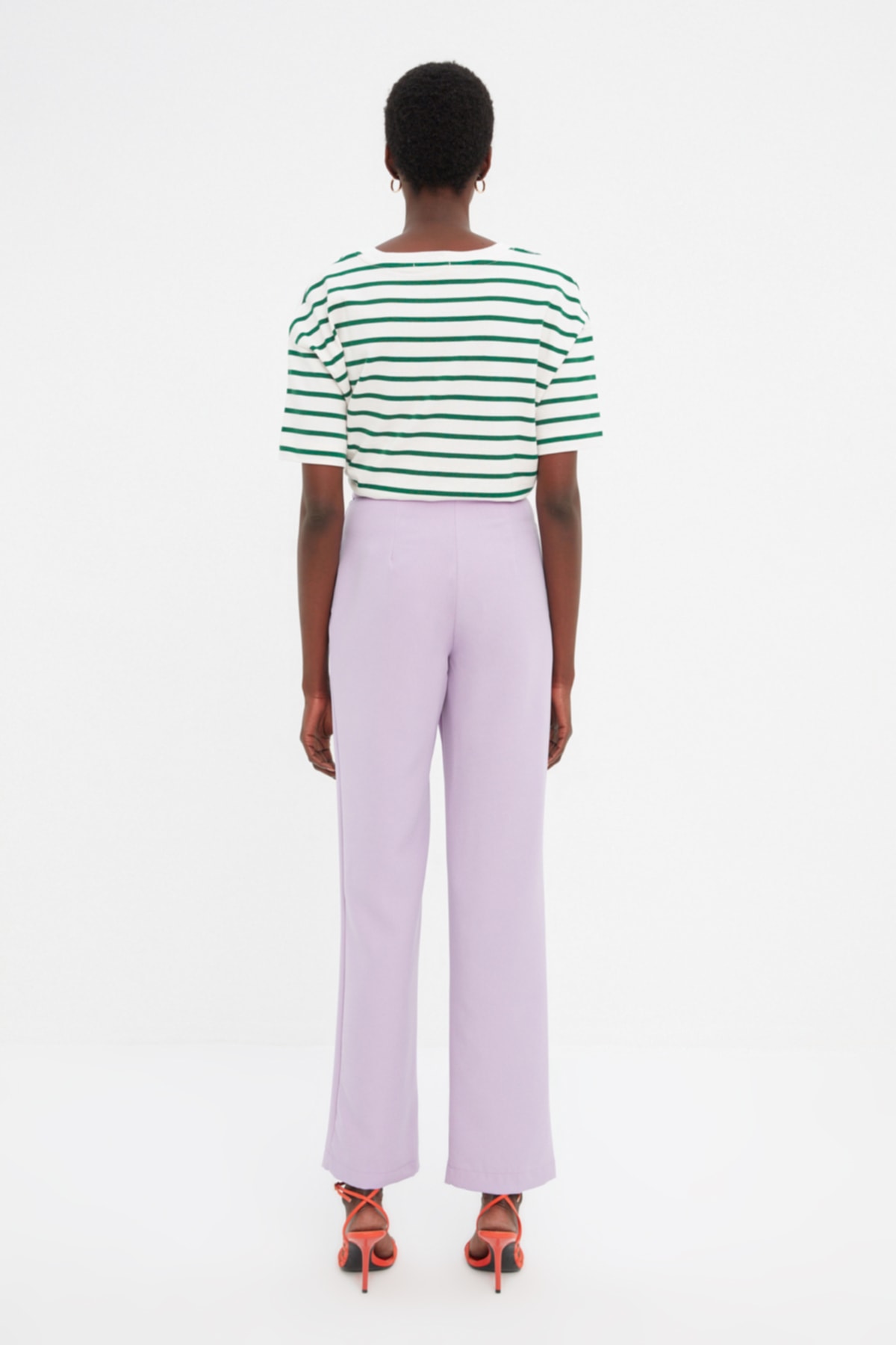 Trendyol Lilac Wide Leg Plisate Pantaloni Țesute