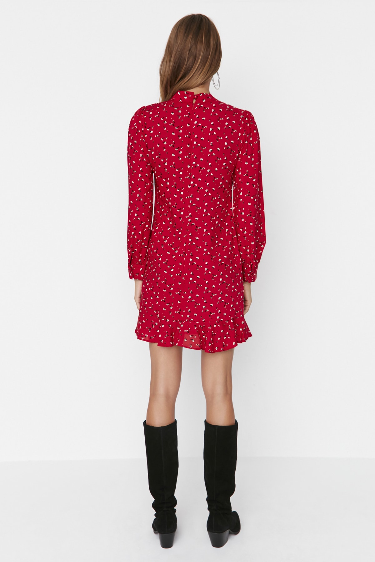 Trendyol Red High Neck Flounce Mini Rochie țesută țesută