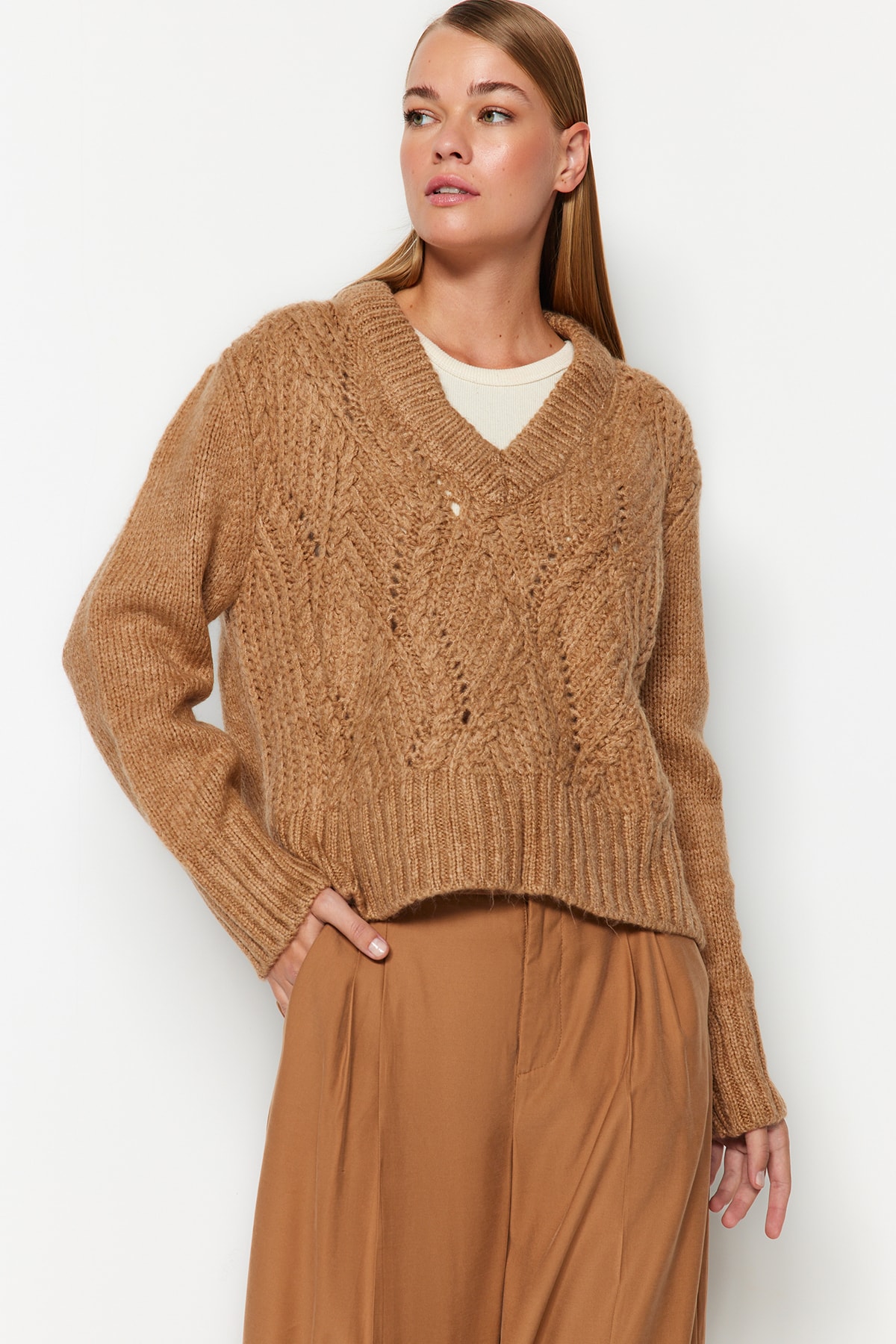 Trendyol Sweater - Brown - Regular fit