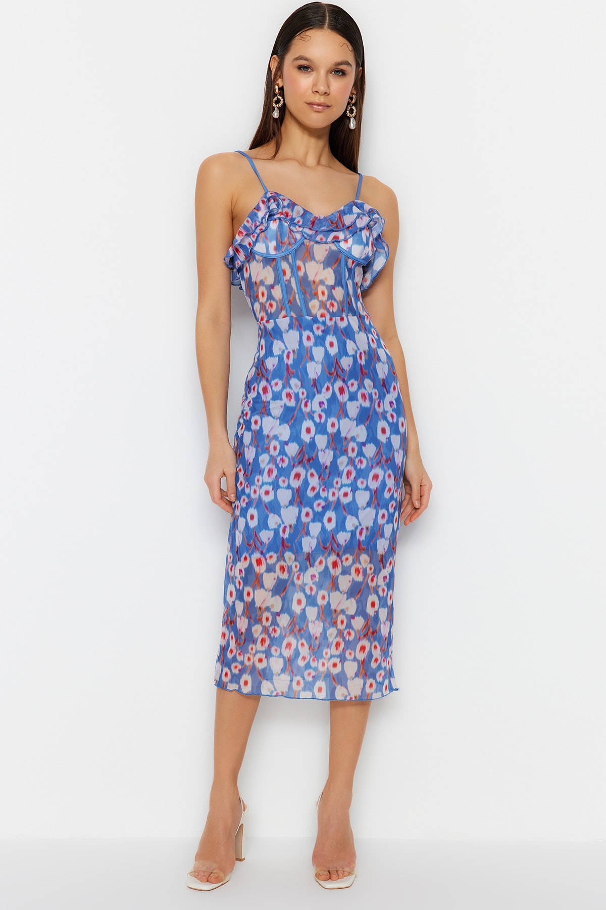 Rochie de seara eleganta din tul multicolor Trendyol