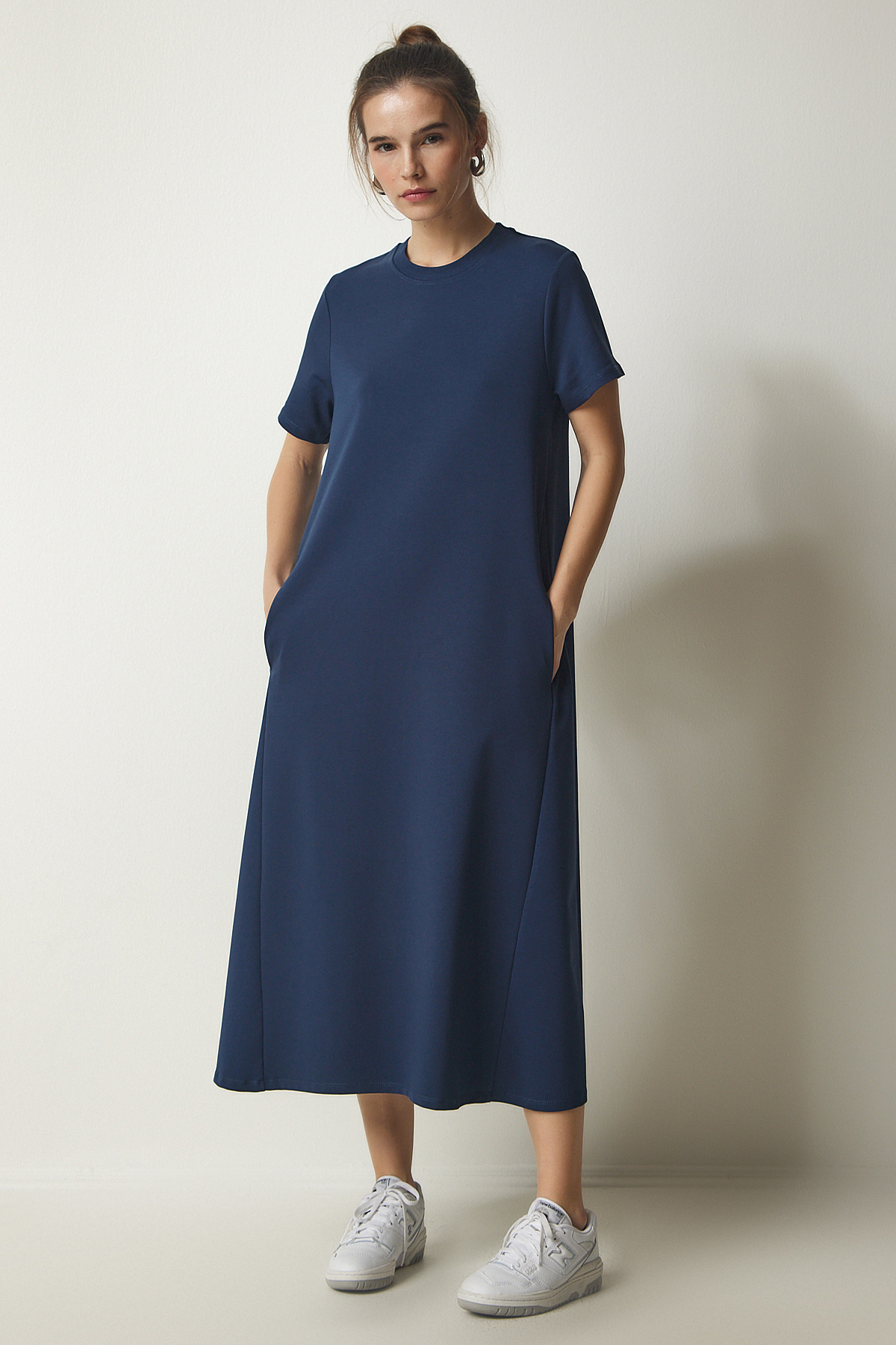 Happiness İstanbul Women's Navy Blue A-Line Summer Combed Cotton Dress