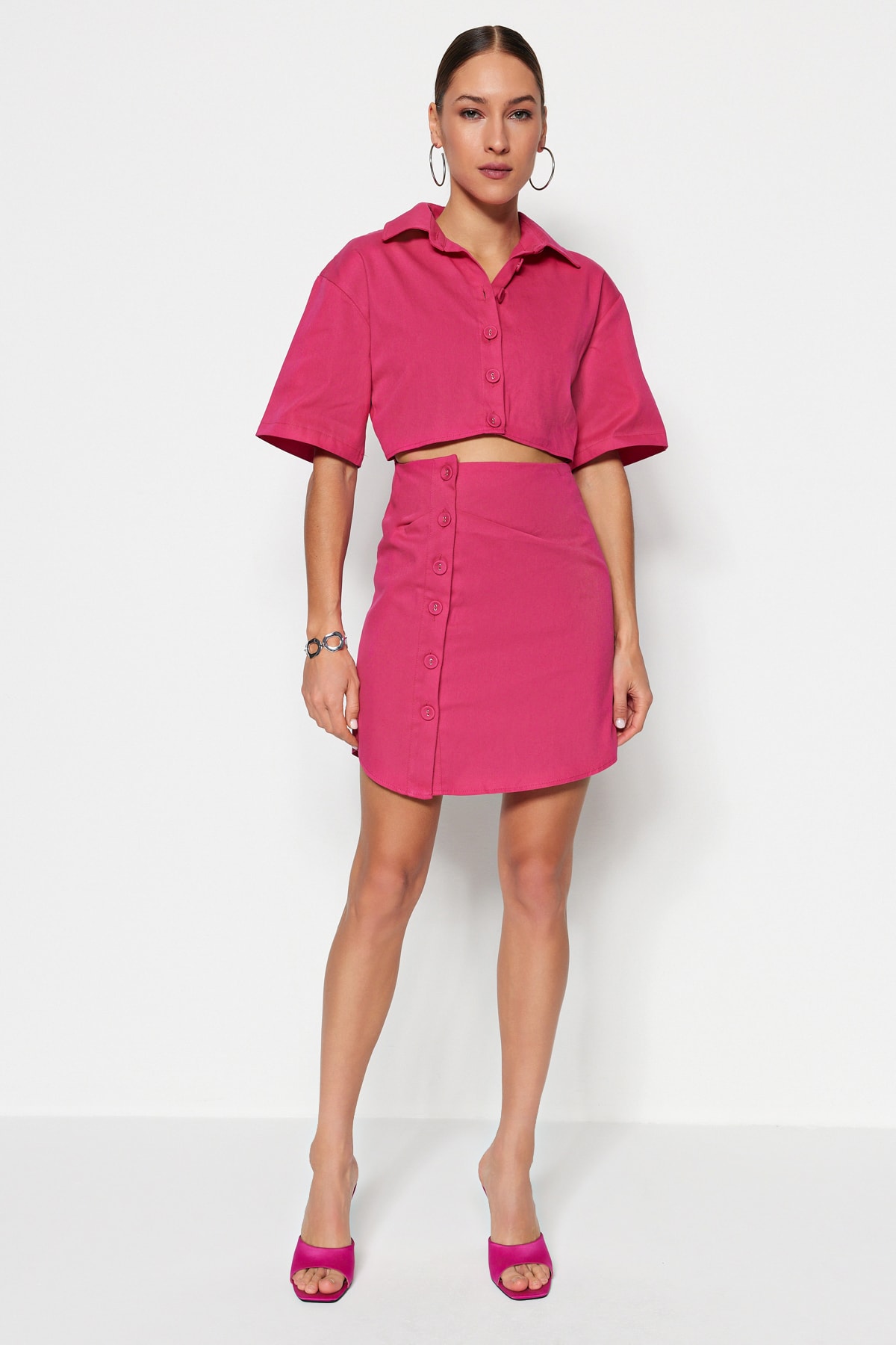 Trendyol Limited Edition Fuchsia Shirt Mini Rochie țesută țesută