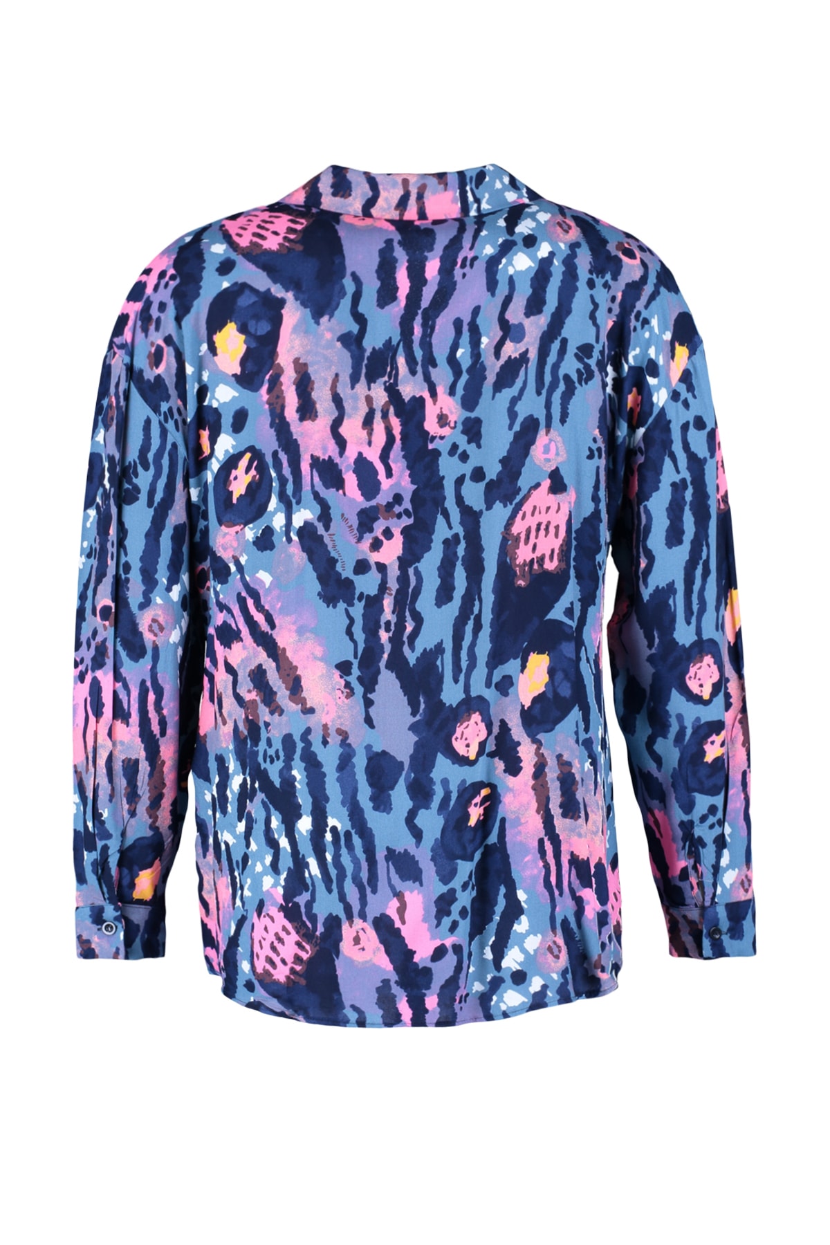 Trendyol Curve Blue Animal Patterned Viscose Woven Shirt