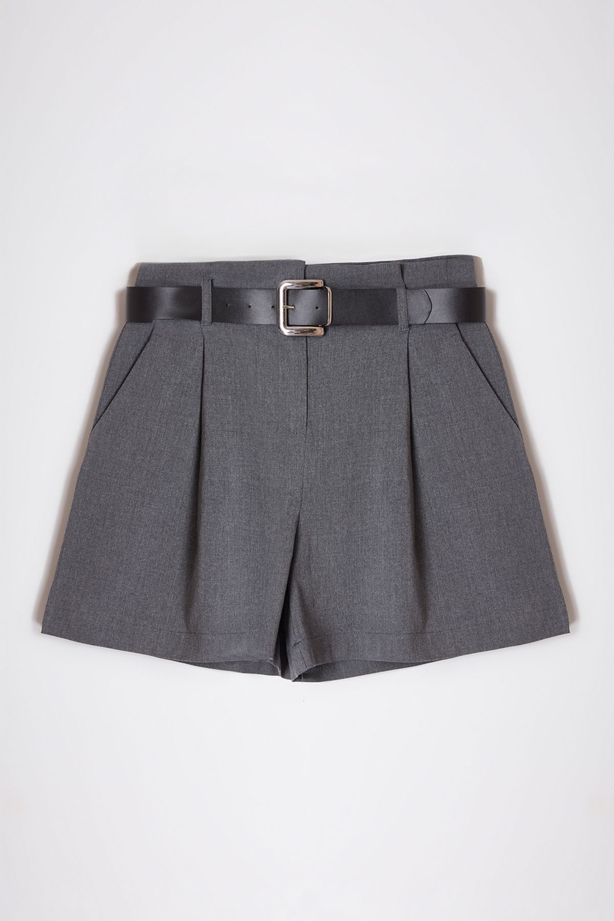 Trendyol Anthracite Belted City Woven Shorts