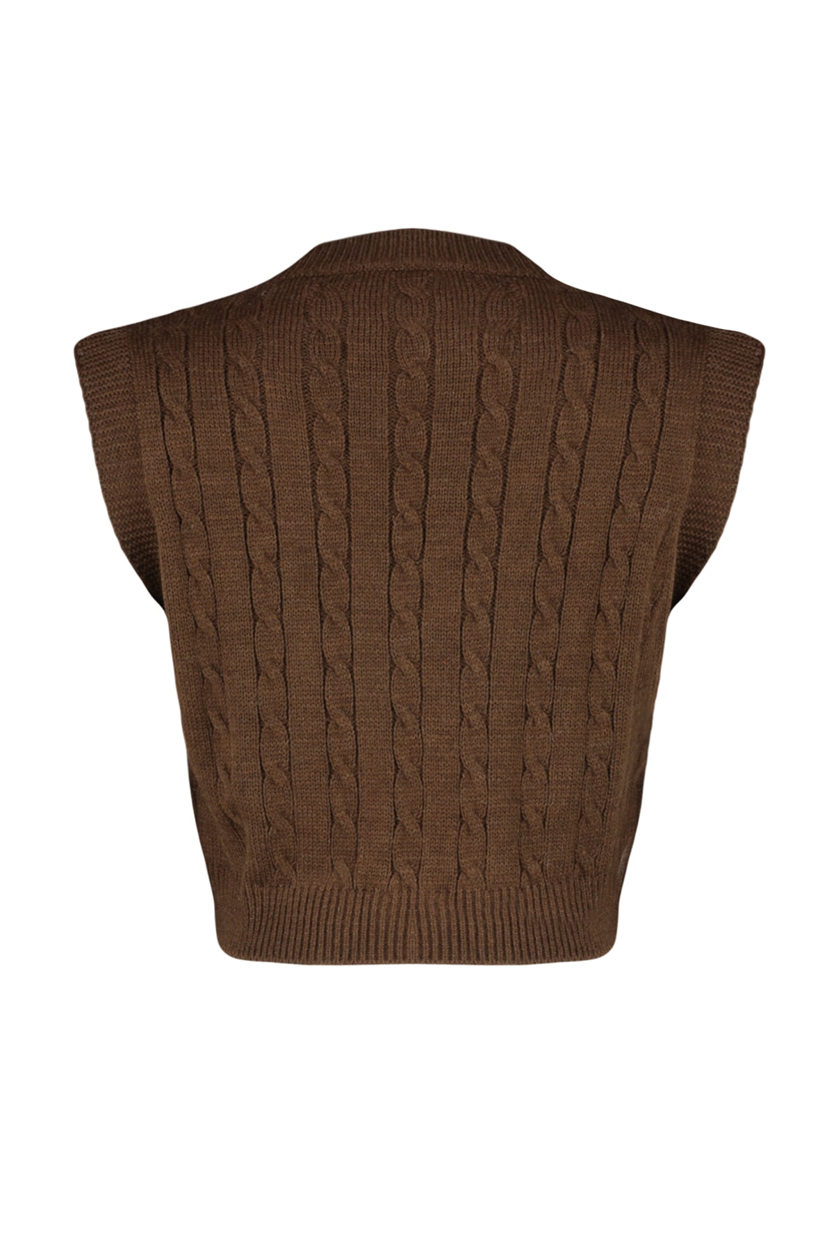 Trendyol Brown Crop V-Neck Tricotaje Pulover