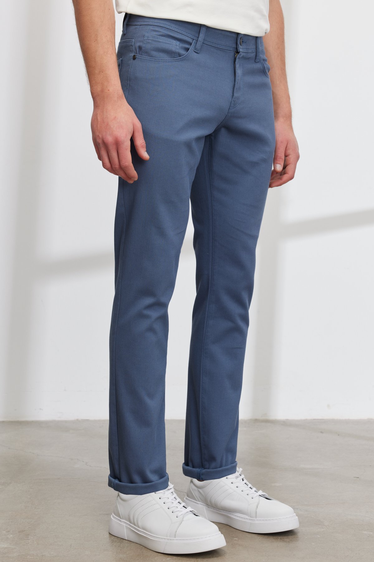 ALTINYILDIZ CLASSICS Men's Petrol Slim Fit Slim Fit 5 Pockets Dobby Flexible Trousers.