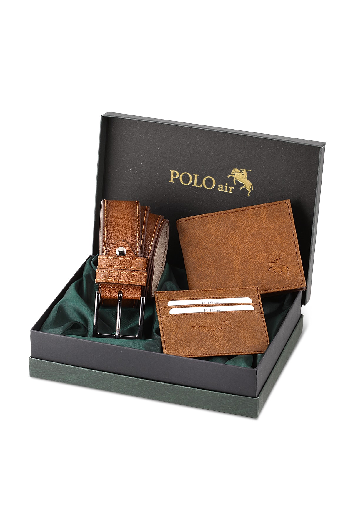 Polo Air Belt Wallet Card Holder Tan Set In Gift Box