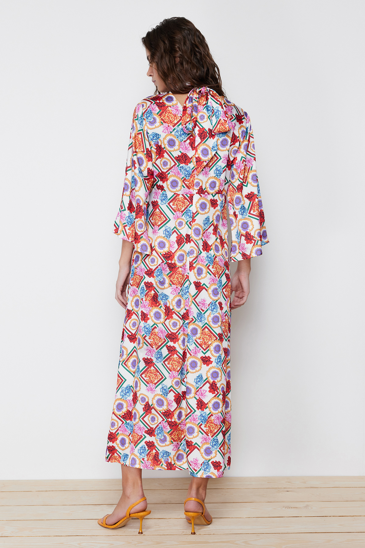 Trendyol Multicolored Floral Patterned Satin Woven Dress